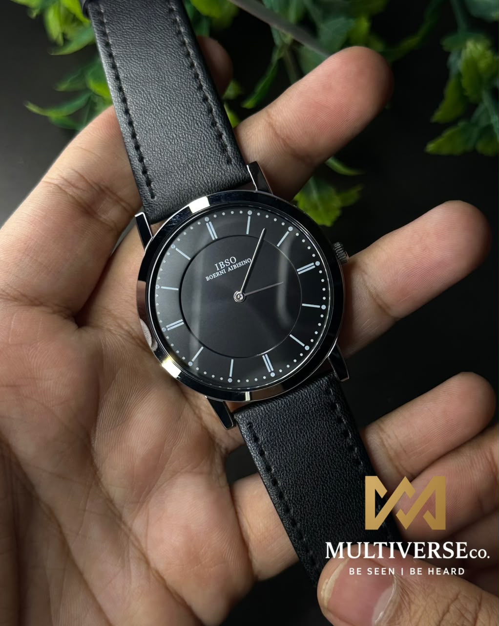 IBSO SECTOR DIAL MINIMALIST BLACK LEATHER BLACK DIAL WATCH B2839G_img_2
