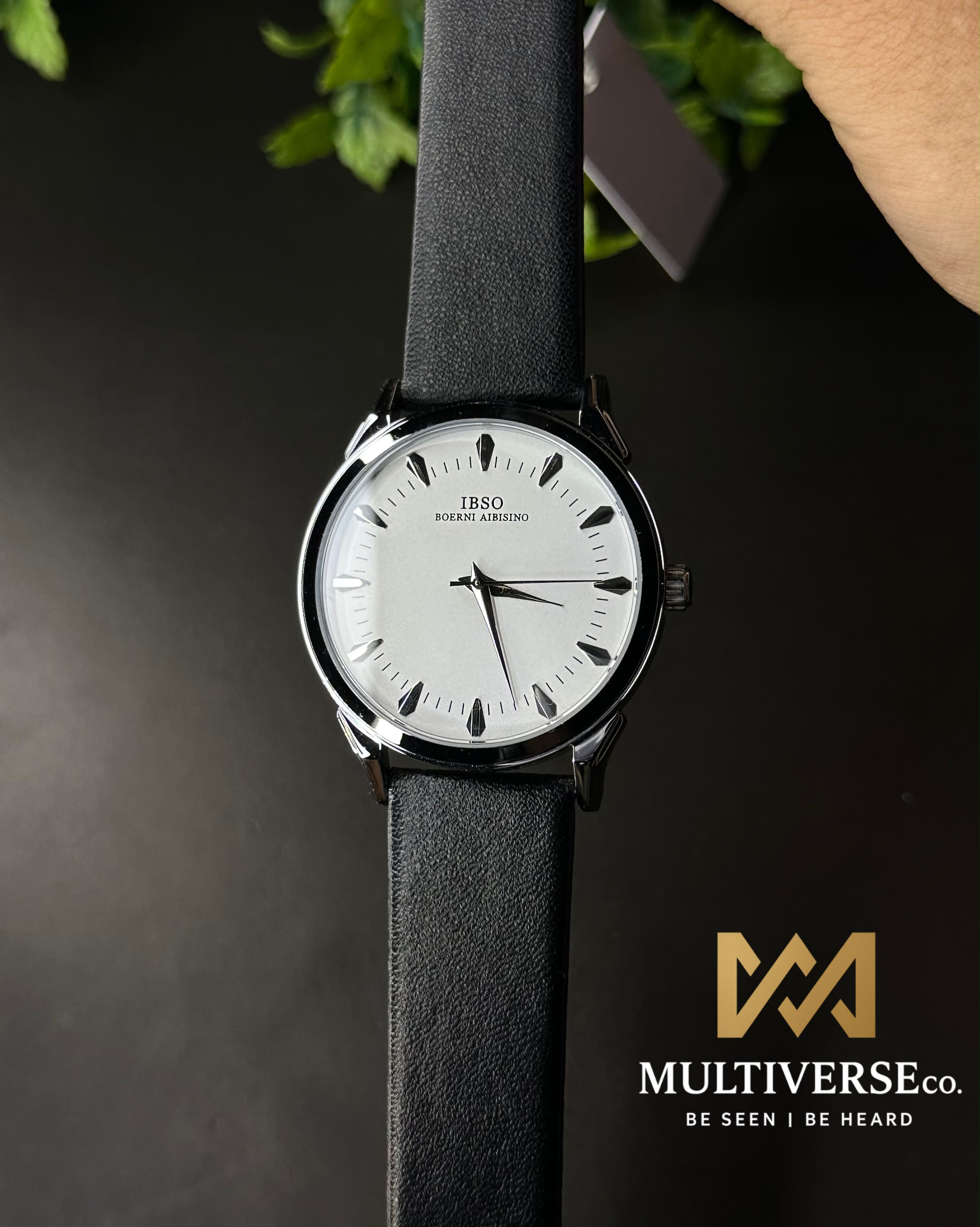 IBSO FACETED ARROWHEAD DIAL BLACK LEATHER WHITE DIAL WATCH S1388G_img_1