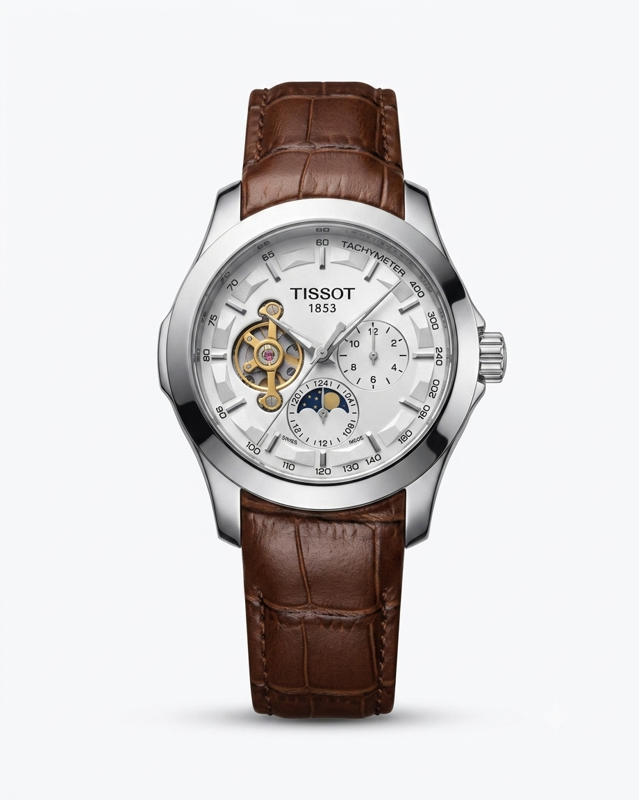 TISSOT COUTURIER OPEN HEART BROWN LEATHER WHITE DIAL WATCH (SEMI AAA)