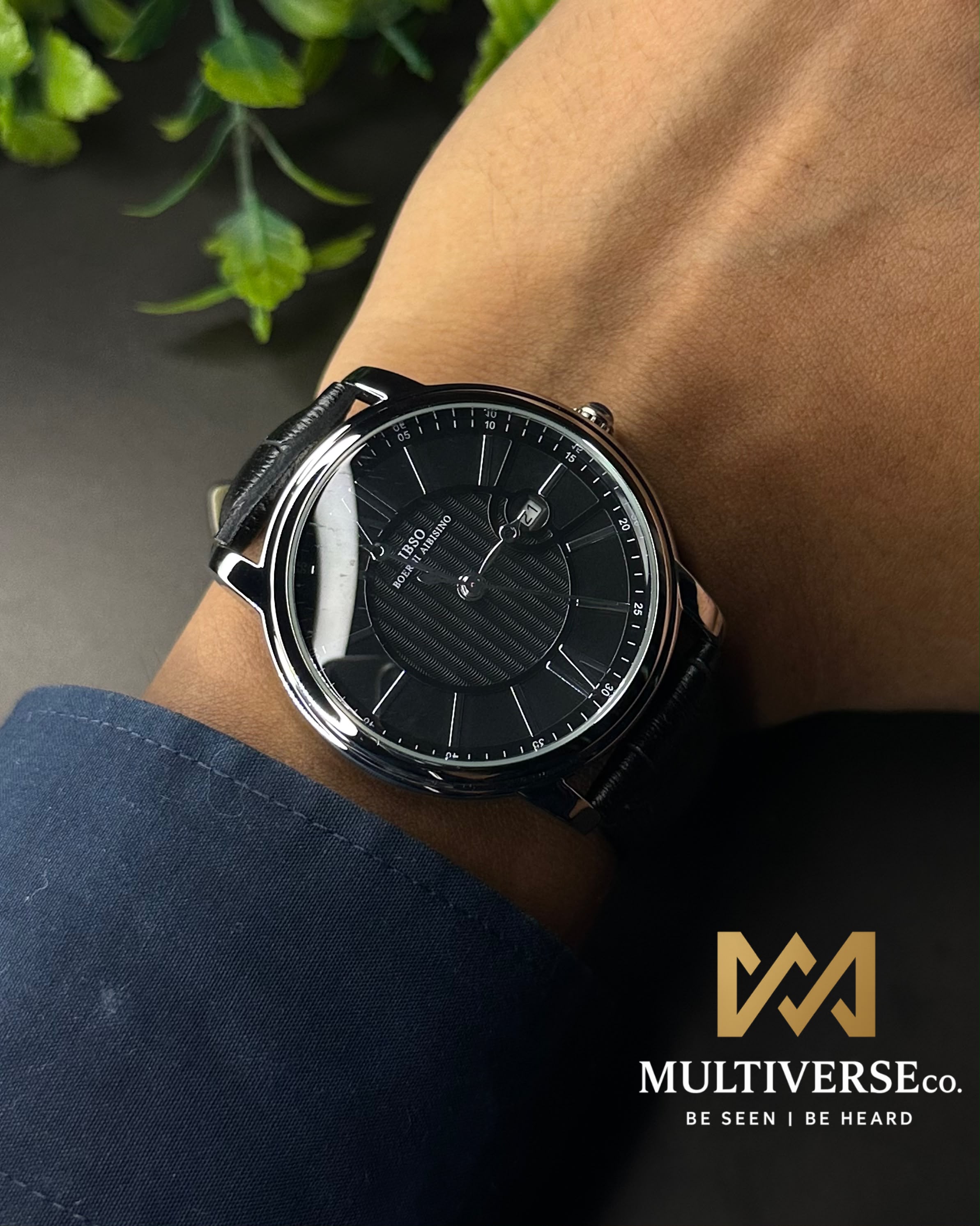 IBSO GUILLOCHÉ ROMAN BLACK LEATHER BLACK DIAL WATCH S3893G_img_4