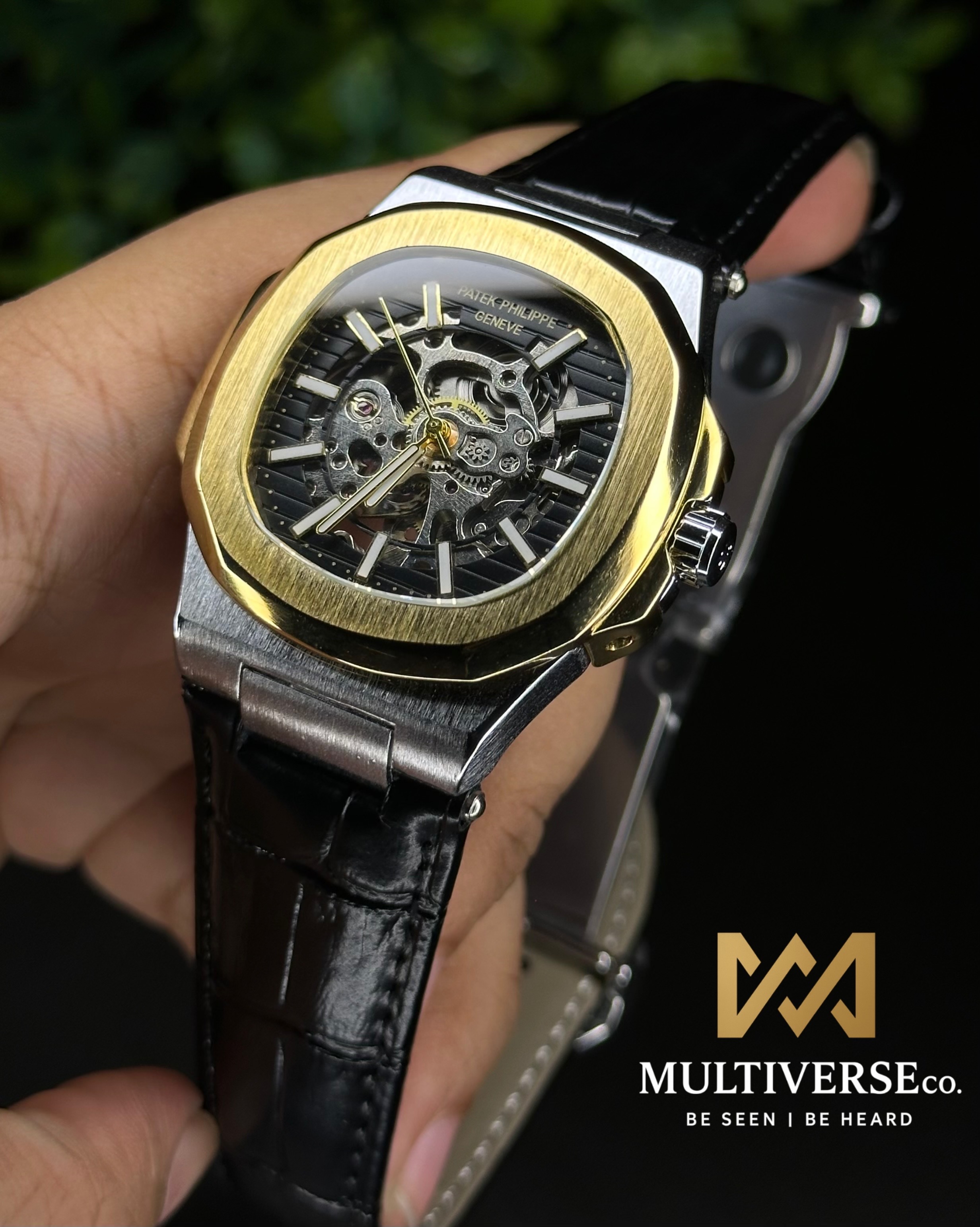 PATEK PHILIPPE NAUTILUS SKELETON TWO-TONE BLACK DIAL BLACK BELT (SEMI AAA)_img_1