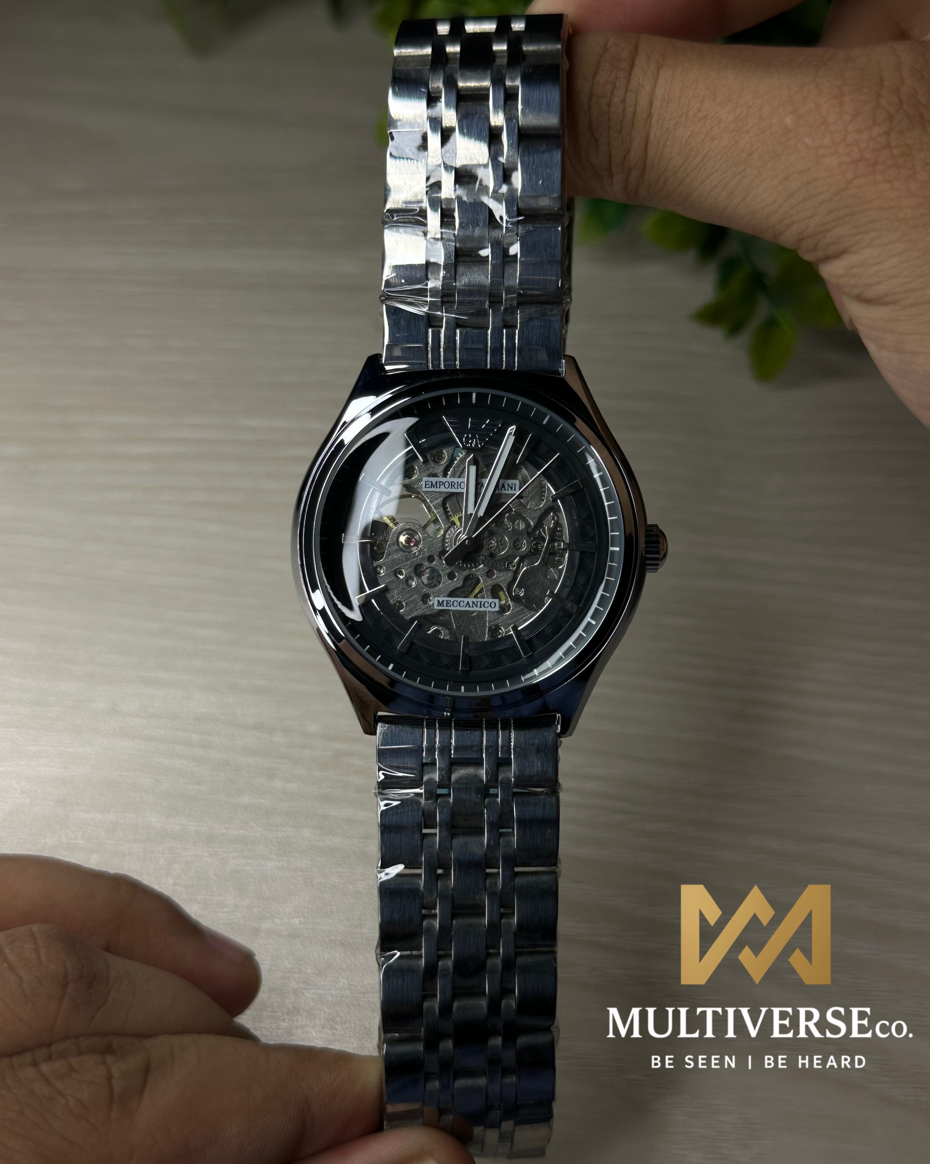 EMPORIO ARMANI SKELETON BLACK DIAL SILVER TONE WATCH_img_4