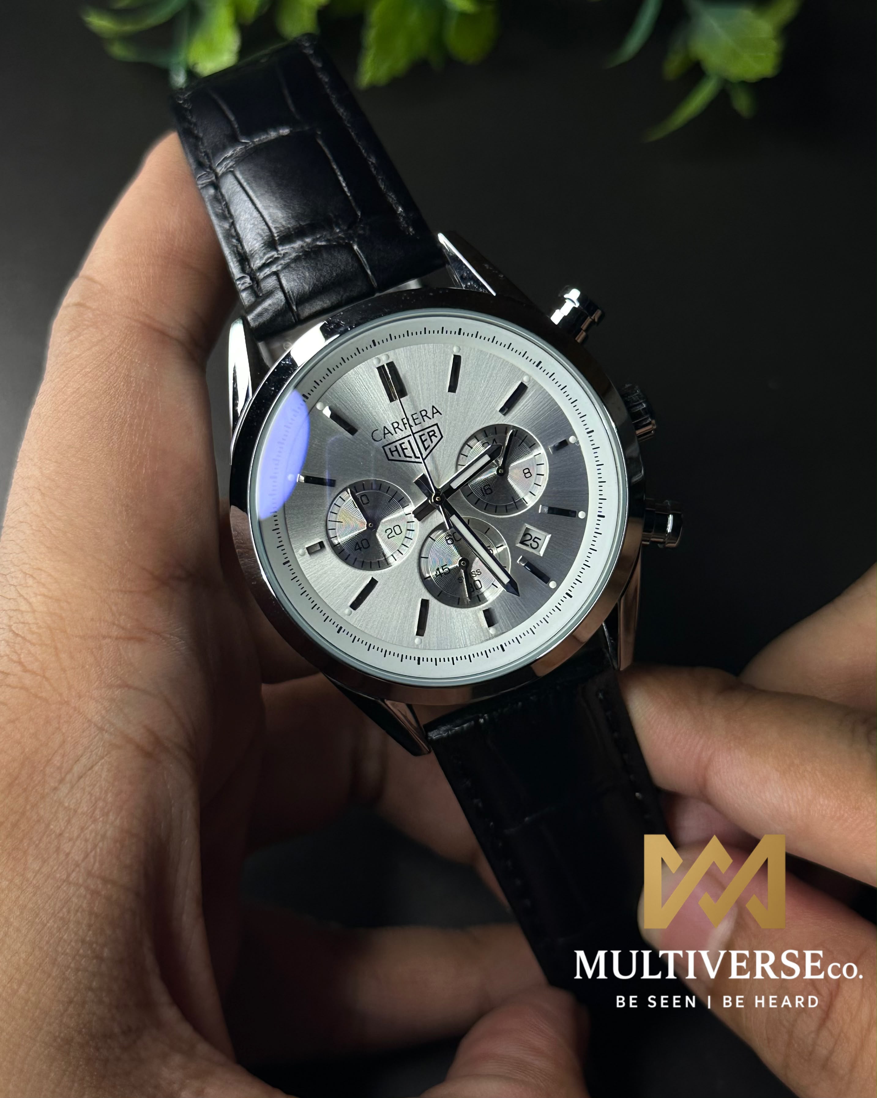 TAG HEUER CARRERA 3 CHRONO BI-COMPAX BLACK BELT SILVER CASE SILVER DIAL WATCH_img_2