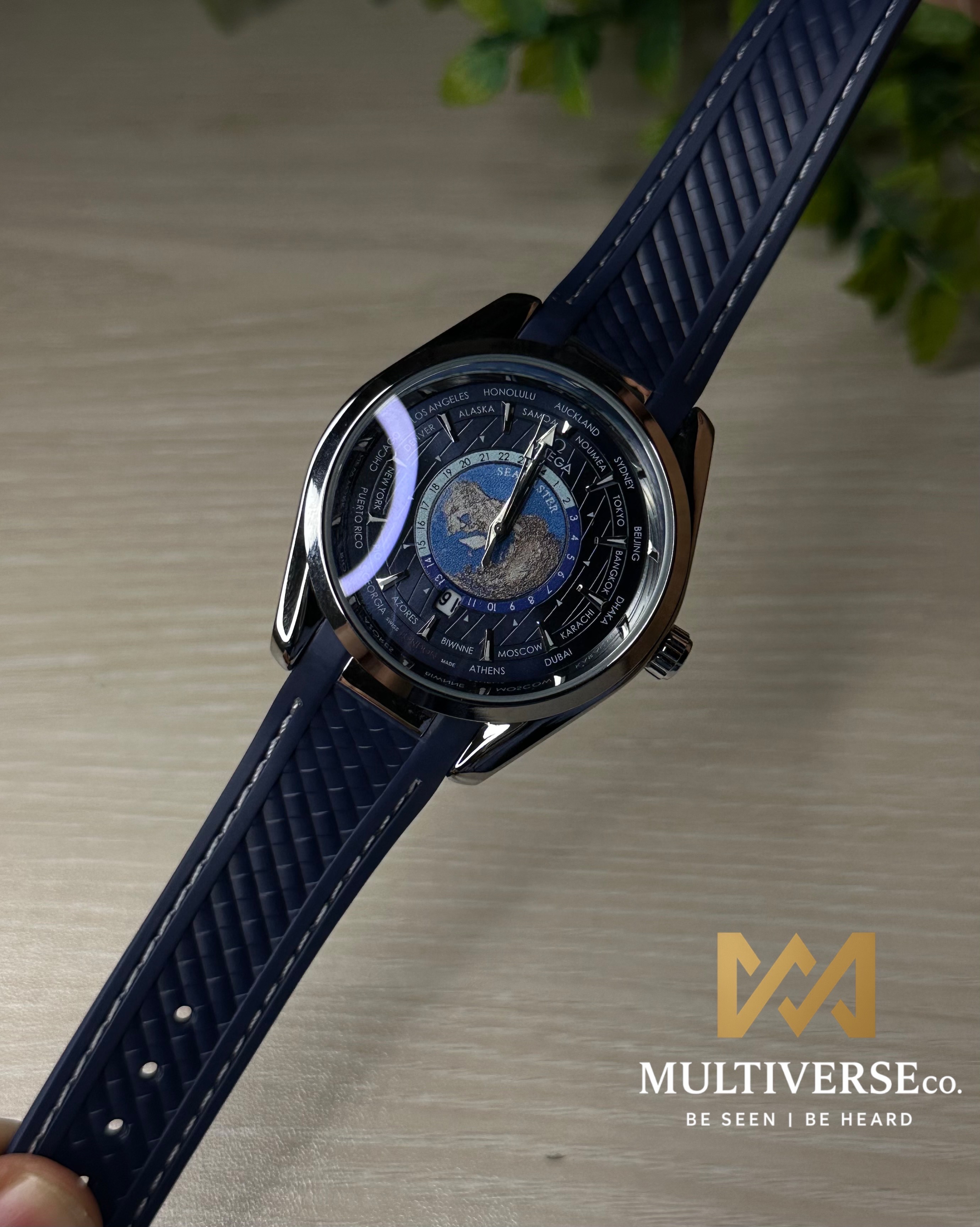 OMEGA SEAMASTER AQUA TERRA WORLDTIMER BLUE DIAL BLUE STRAP WATCH_img_1