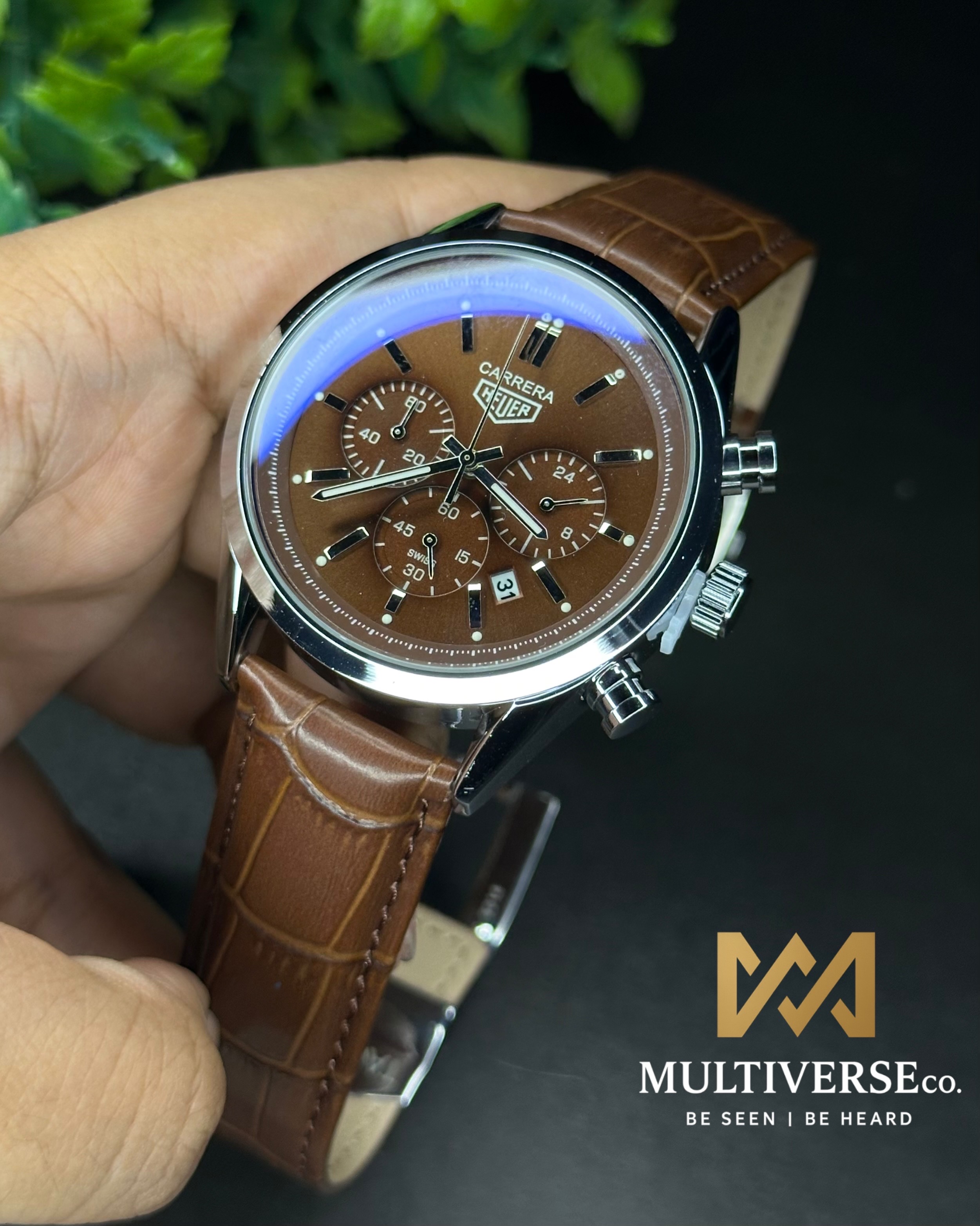 TAG HEUER CARRERA CHRONOGRAPH SILVER CASE BROWN BELT BROWN DIAL (AA)_img_0