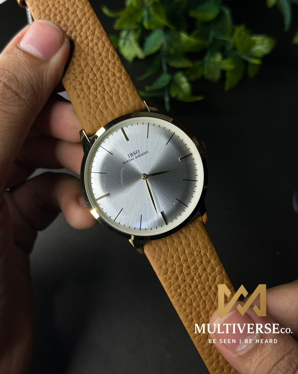 IBSO MINIMALIST SUNBURST LEATHER MUSTARD STRAP WHITE DIAL WATCH B2806G_img_2