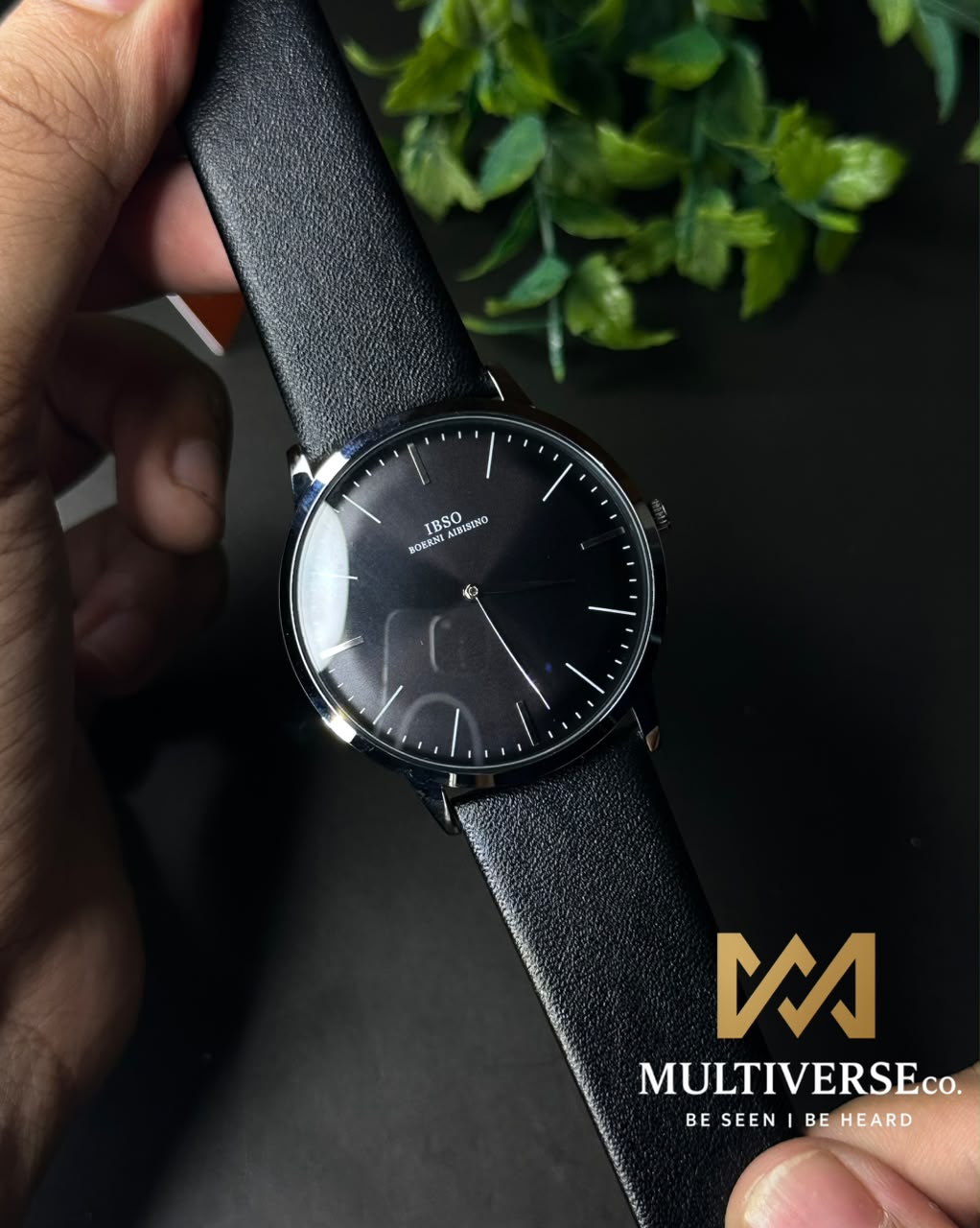 IBSO MINIMALIST SUNBURST LEATHER BLACK STRAP BLACK DIAL WATCH B2806G_img_2