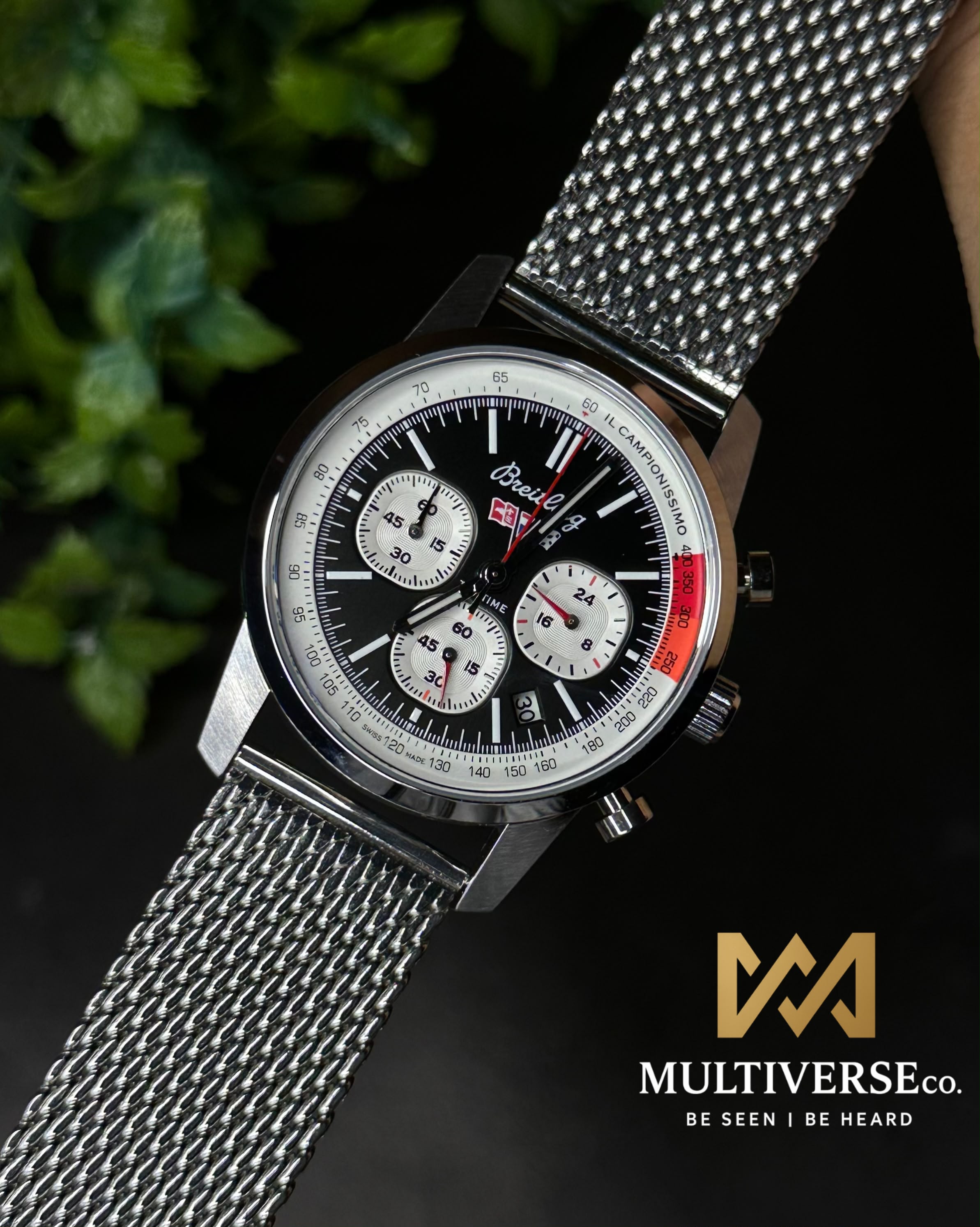 BREITLING TOP TIME BLACK DIAL ACTIVE CHRONOGRAPH MESH STRAP MEN’S WATCH