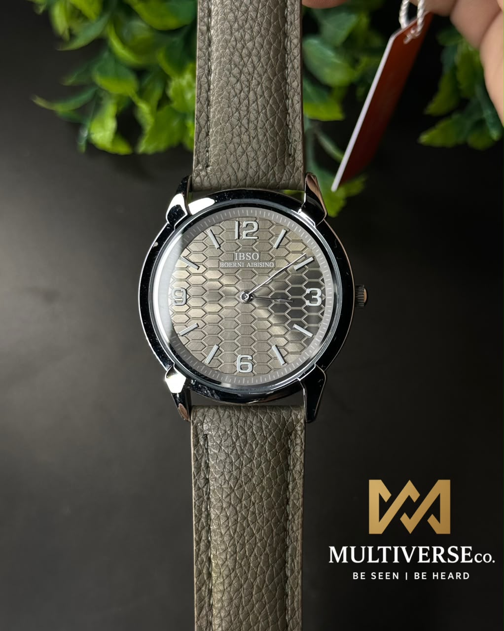 IBSO BOERNI AB HONEYCOMB DIAL TAUPE LEATHER WATCH B2366G_img_1