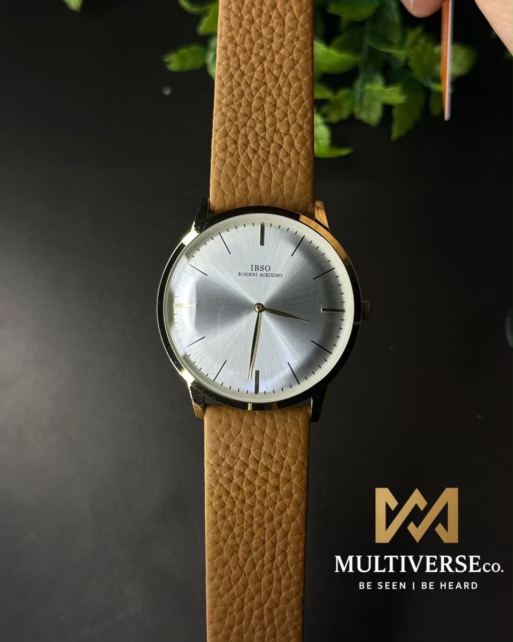 IBSO MINIMALIST SUNBURST LEATHER MUSTARD STRAP WHITE DIAL WATCH B2806G_img_1