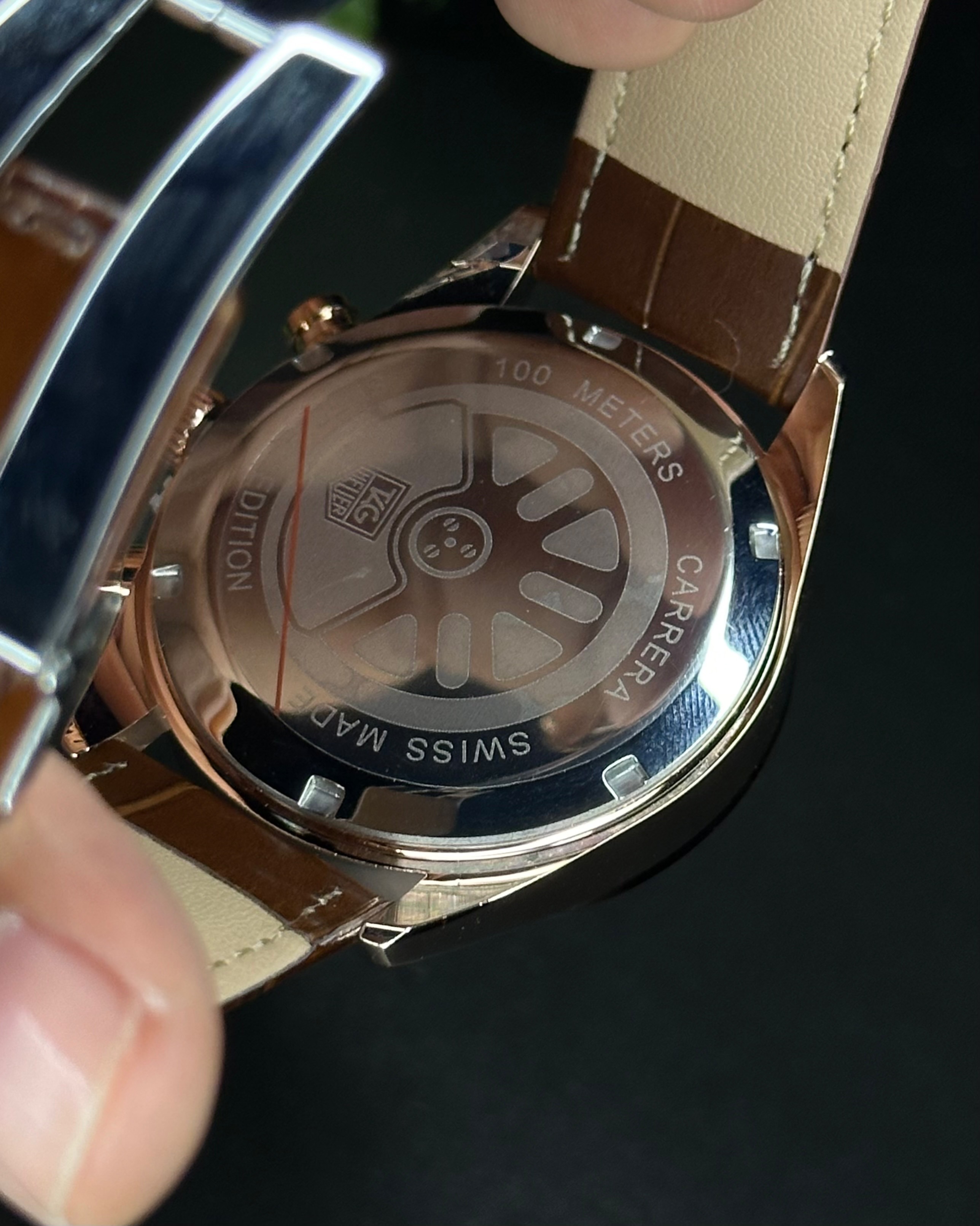 TAG HEUER CARRERA CHRONOGRAPH ROSE GOLD CASE BROWN BELT WHITE DIAL (AA)_img_5