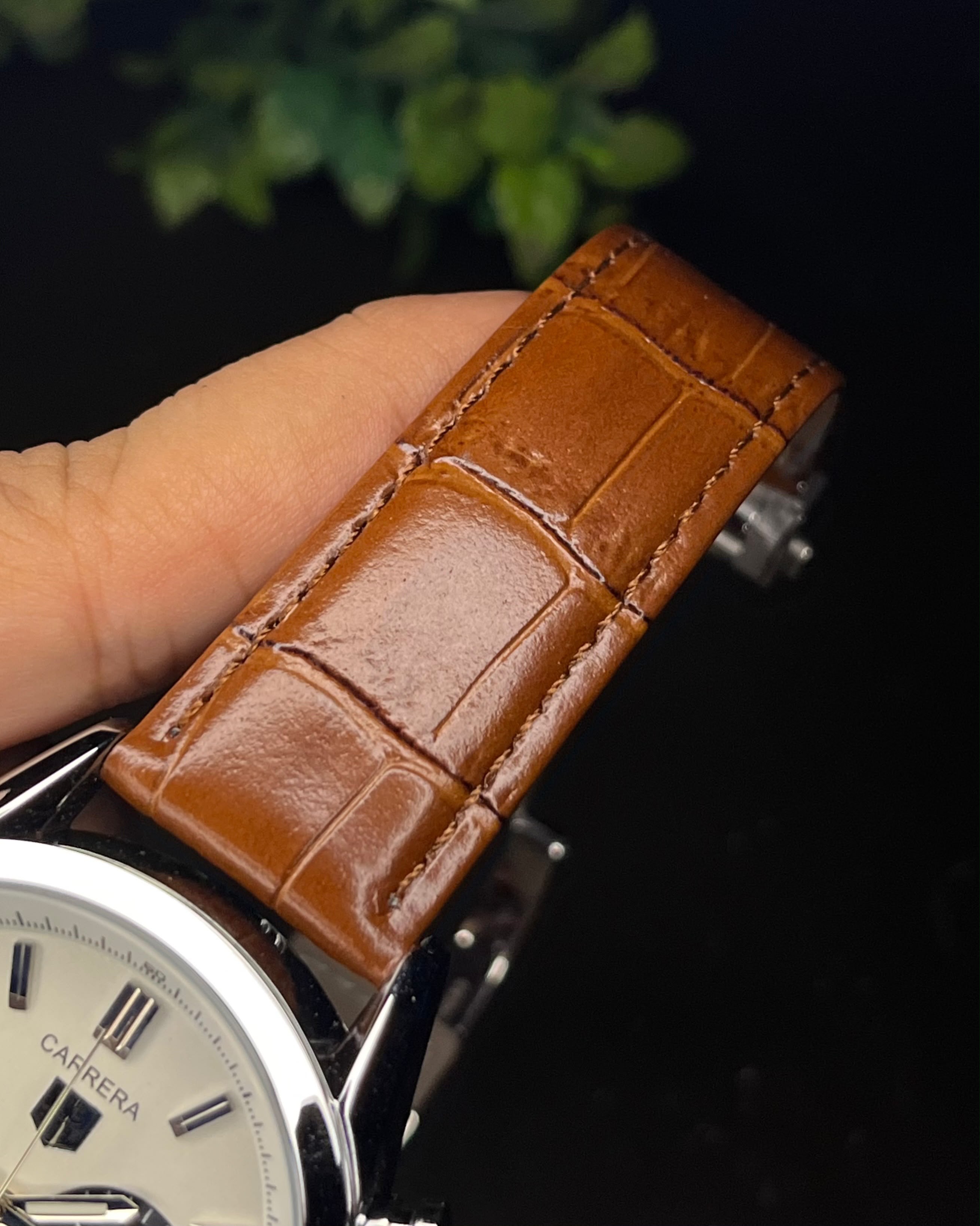 TAG HEUER CARRERA 2 CHRONO BI-COMPAX BROWN BELT SILVER CASE GREY DIAL WATCH_img_4