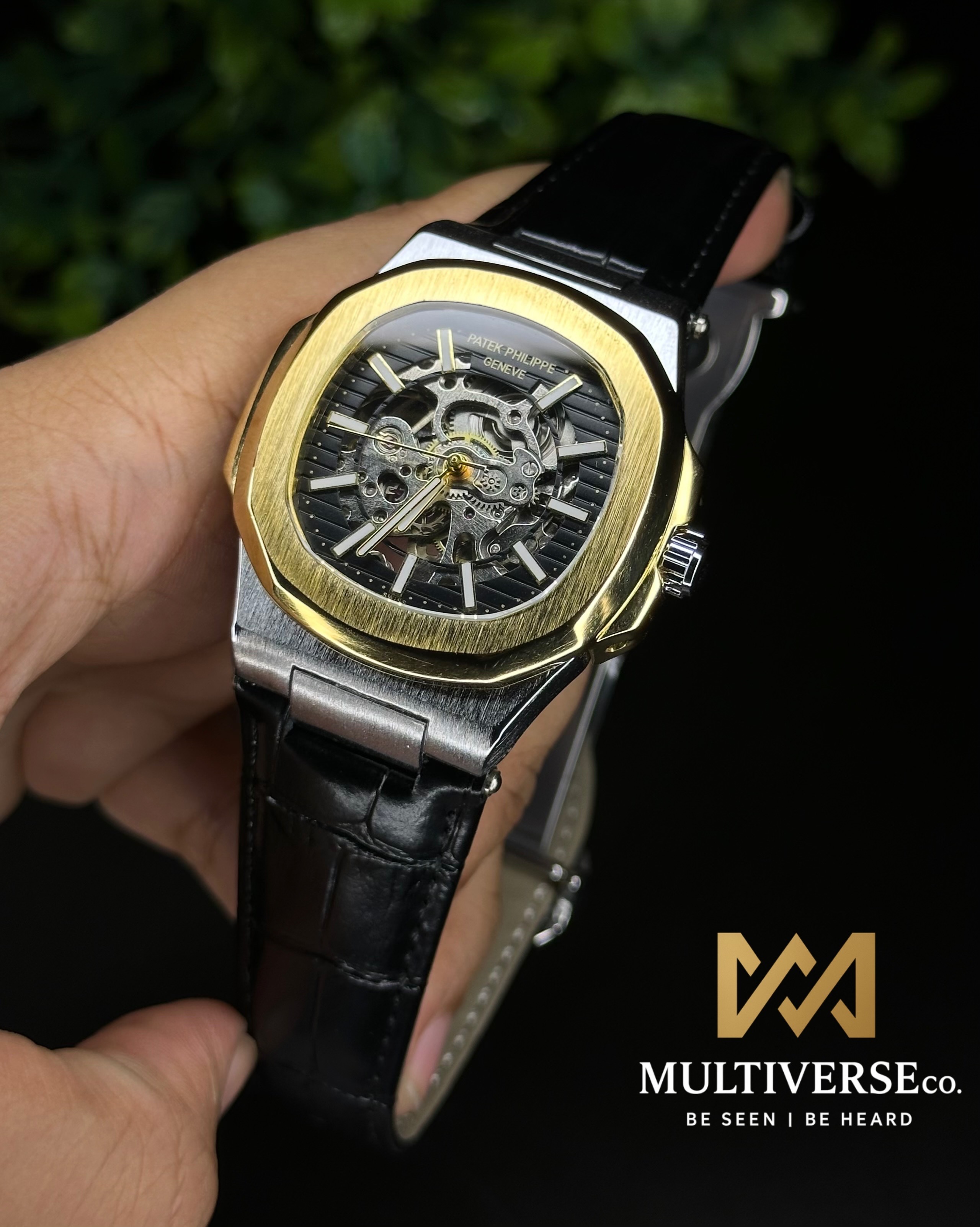 PATEK PHILIPPE NAUTILUS SKELETON TWO-TONE BLACK DIAL BLACK BELT (SEMI AAA)_img_0