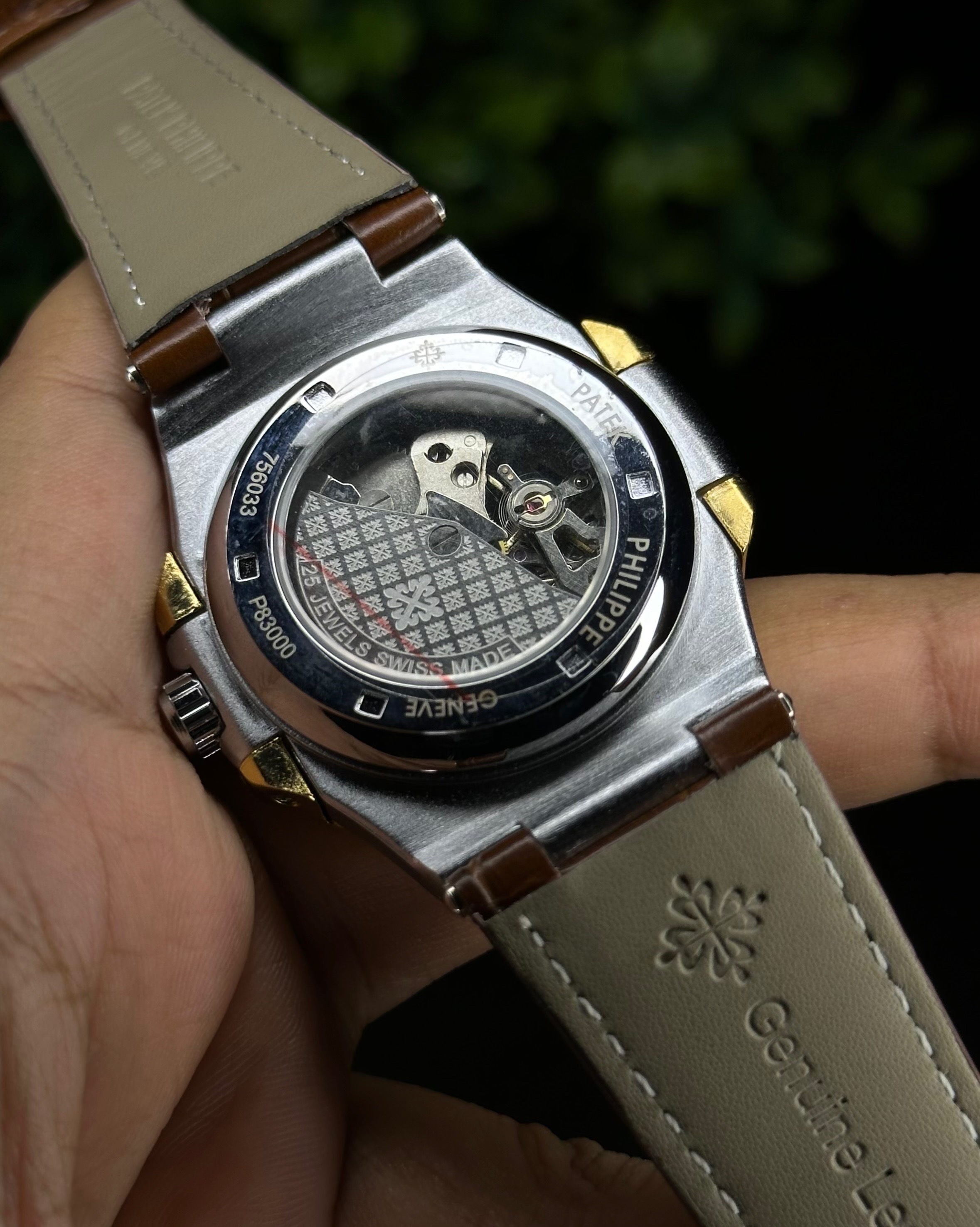 PATEK PHILIPPE NAUTILUS SKELETON TWO-TONE BLACK DIAL BLACK BELT (SEMI AAA)_img_2