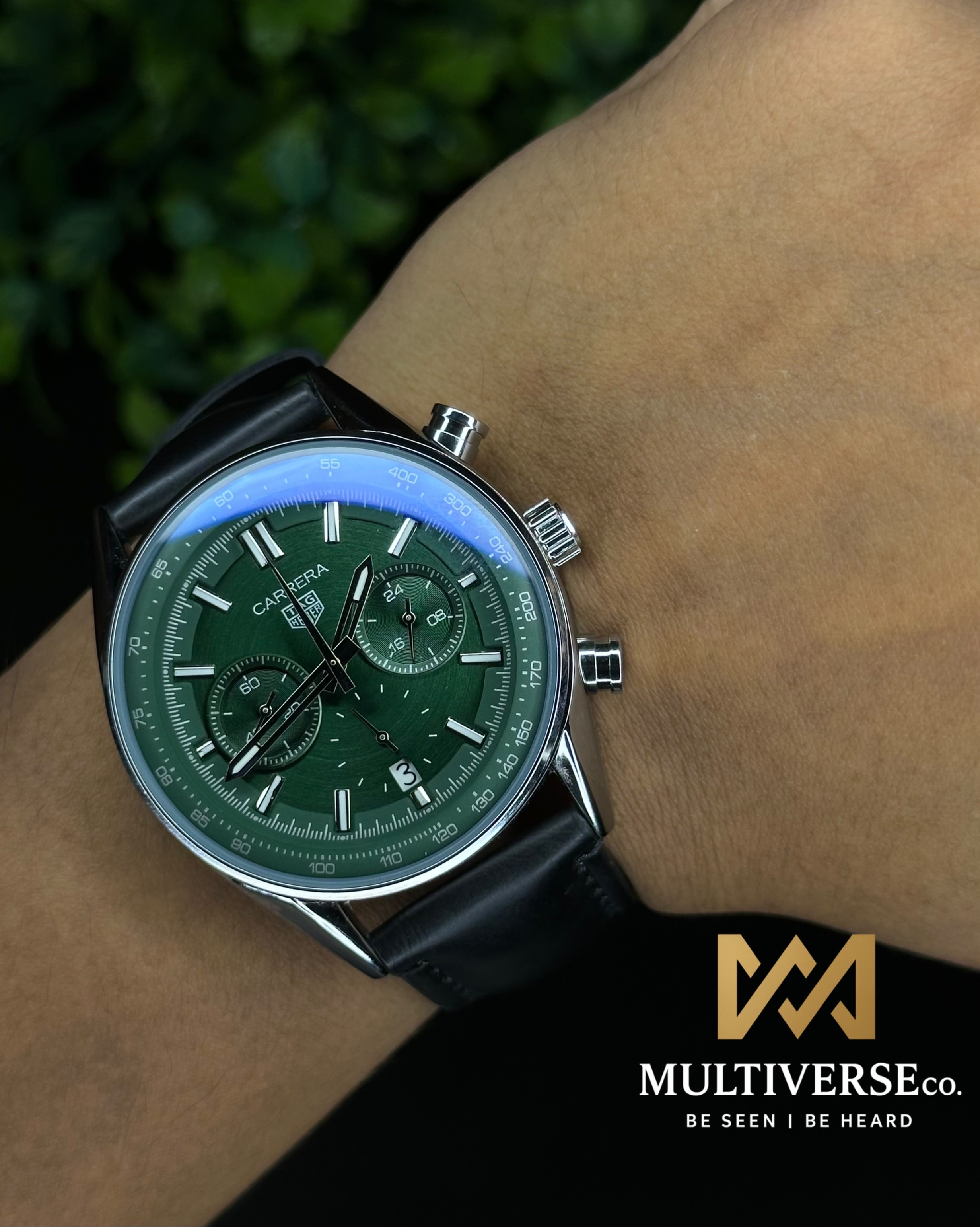 TAG HEUER CARRERA CHRONOGRAPH GREEN DIAL BLACK BELT (AA)_img_2