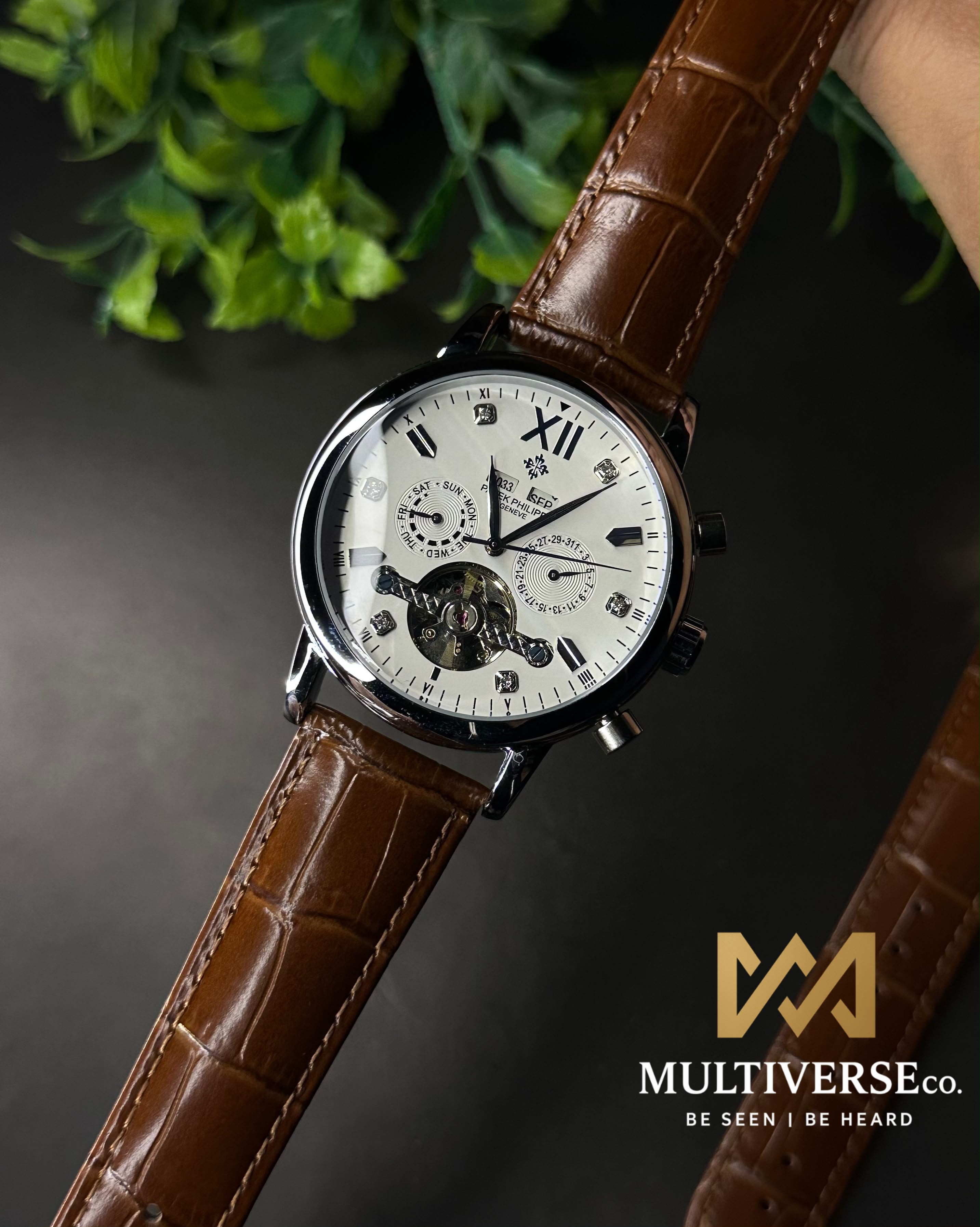 PATEK PHILIPPE GRAND CALENDAR OPEN-HEART PERPETUAL BROWN LEATHER WATCH_img_0
