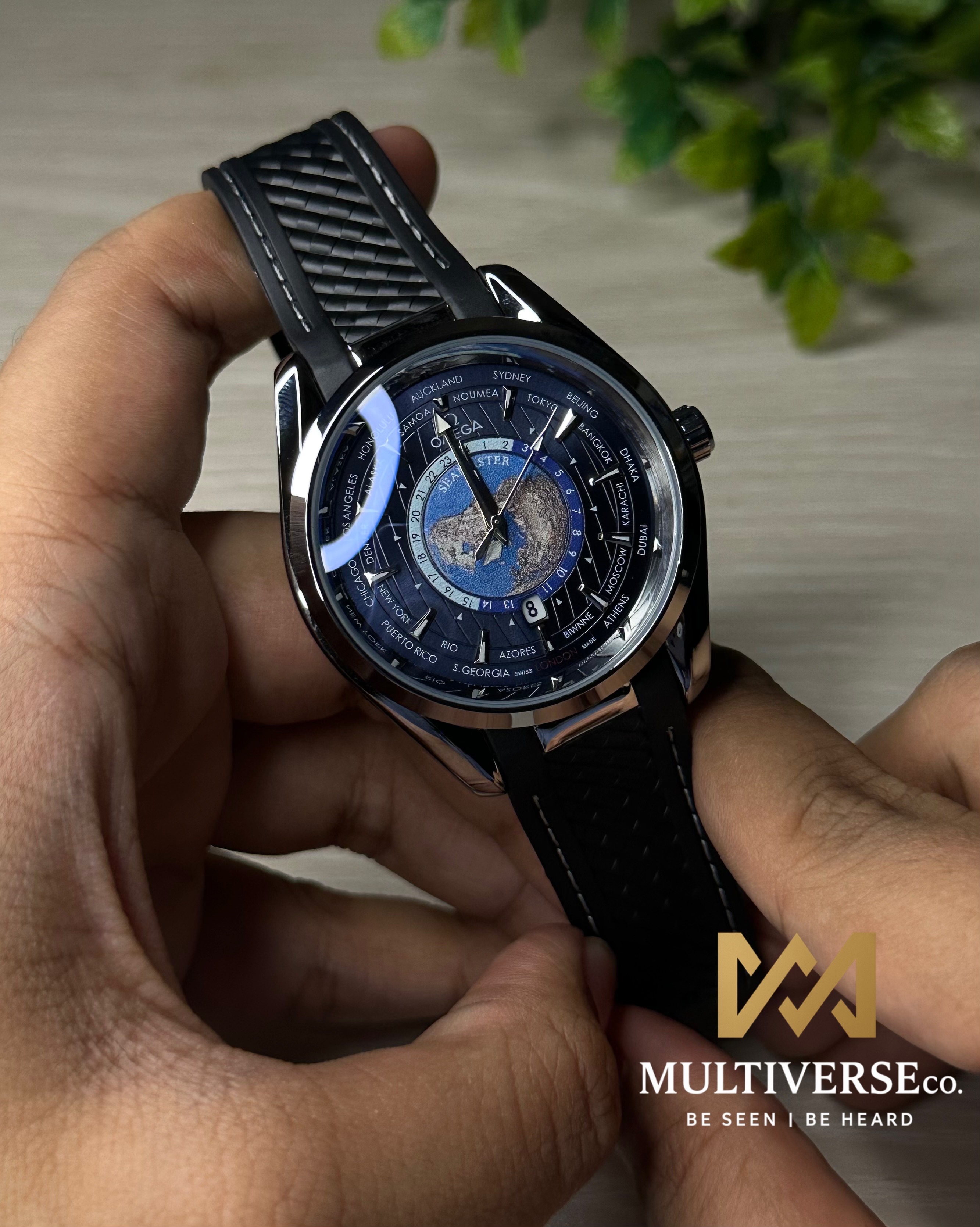 OMEGA SEAMASTER AQUA TERRA WORLDTIMER BLUE DIAL BLACK STRAP WATCH_img_0