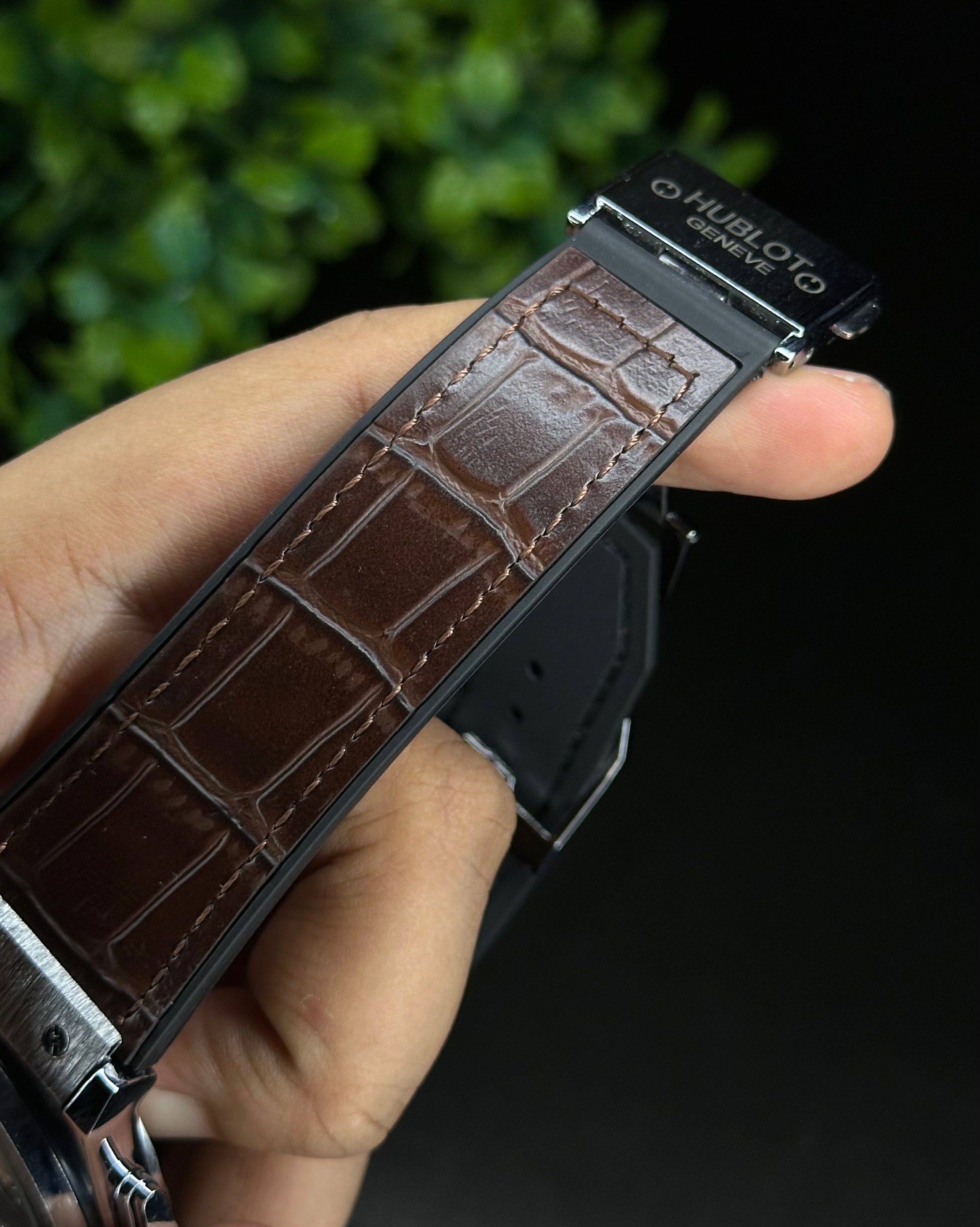 HUBLOT CLASSIC FUSION CHRONOGRAPH BROWN DIAL SILVER CASE BROWN BELT (AA)_img_2