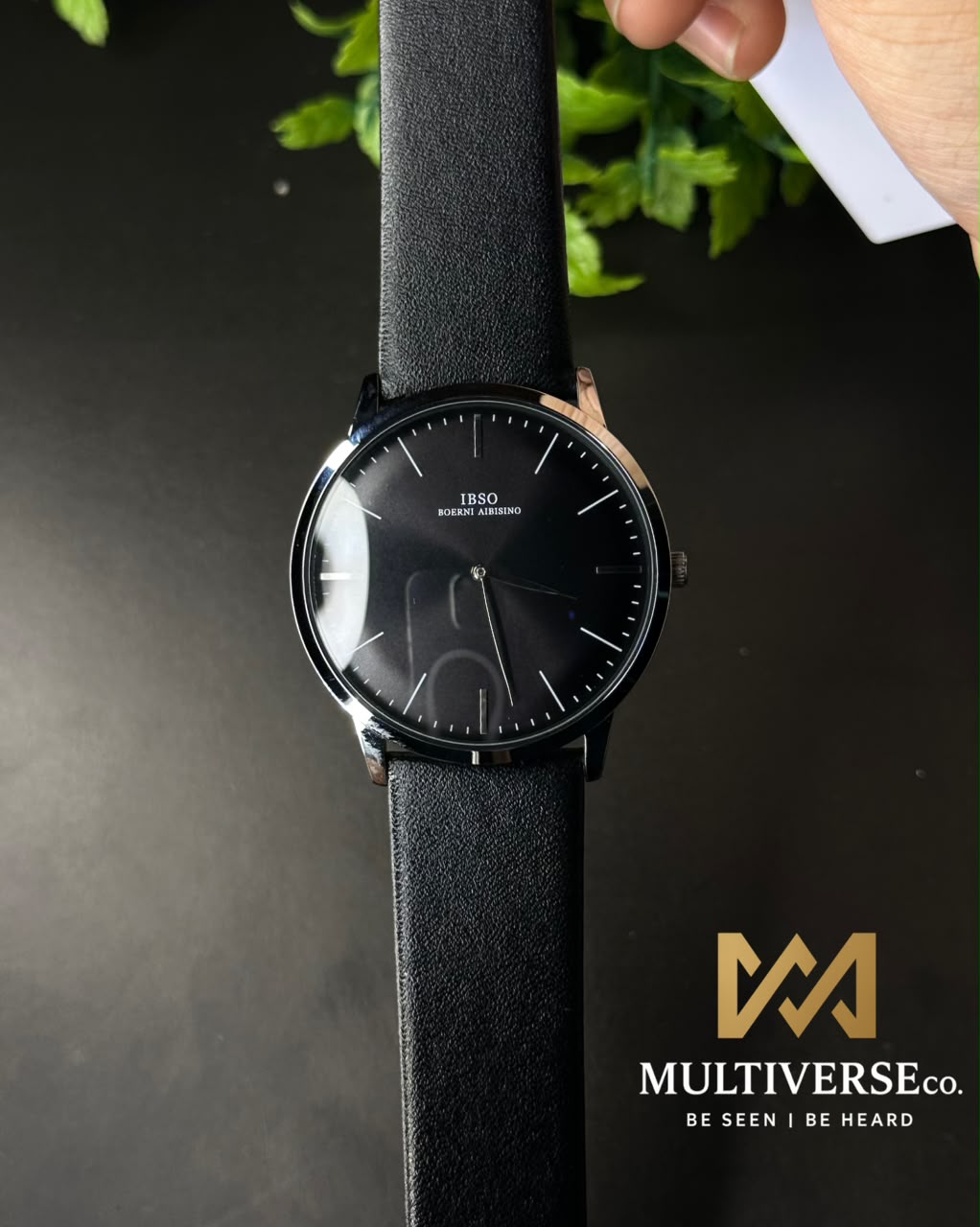 IBSO MINIMALIST SUNBURST LEATHER BLACK STRAP BLACK DIAL WATCH B2806G_img_1
