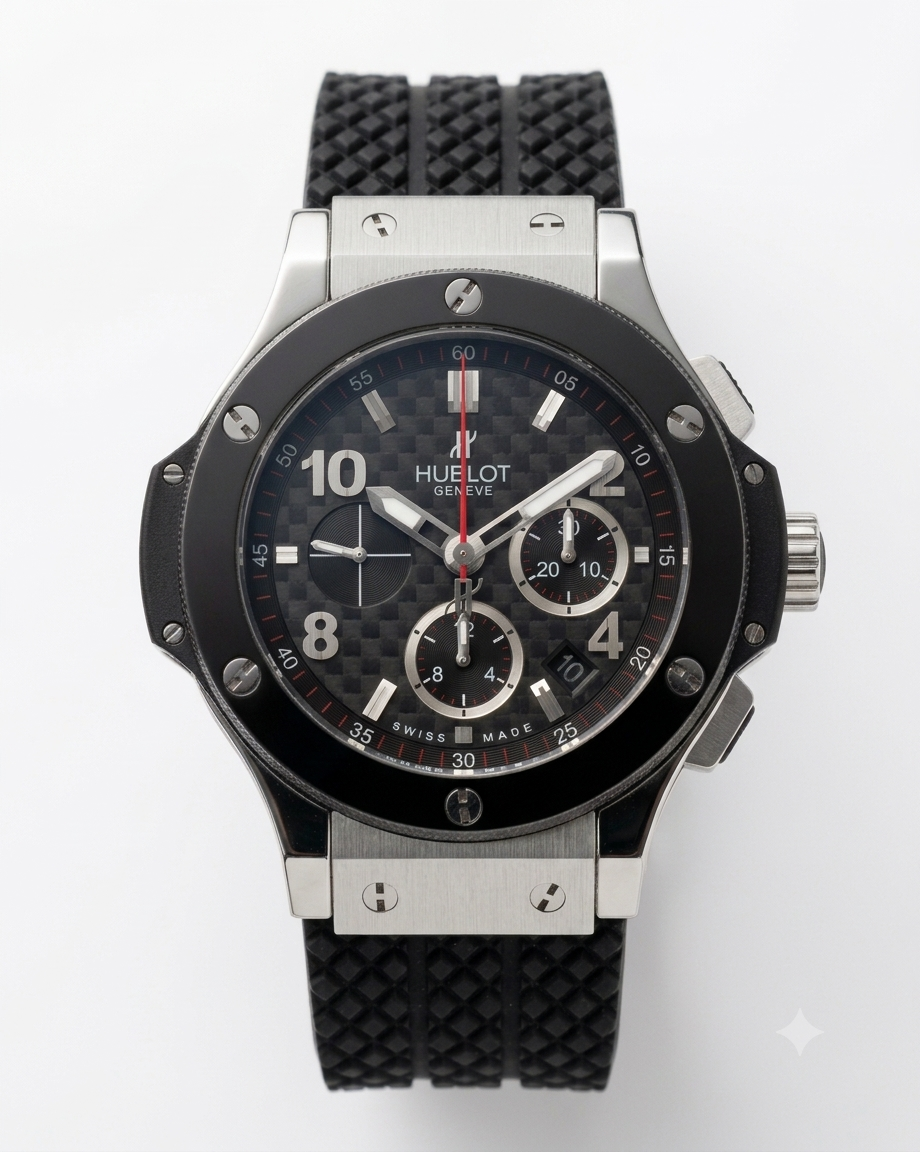 HUBLOT BIG BANG CHRONOGRAPH BLACK RUBBER BLACK TONE STRAP WATCH (AA)