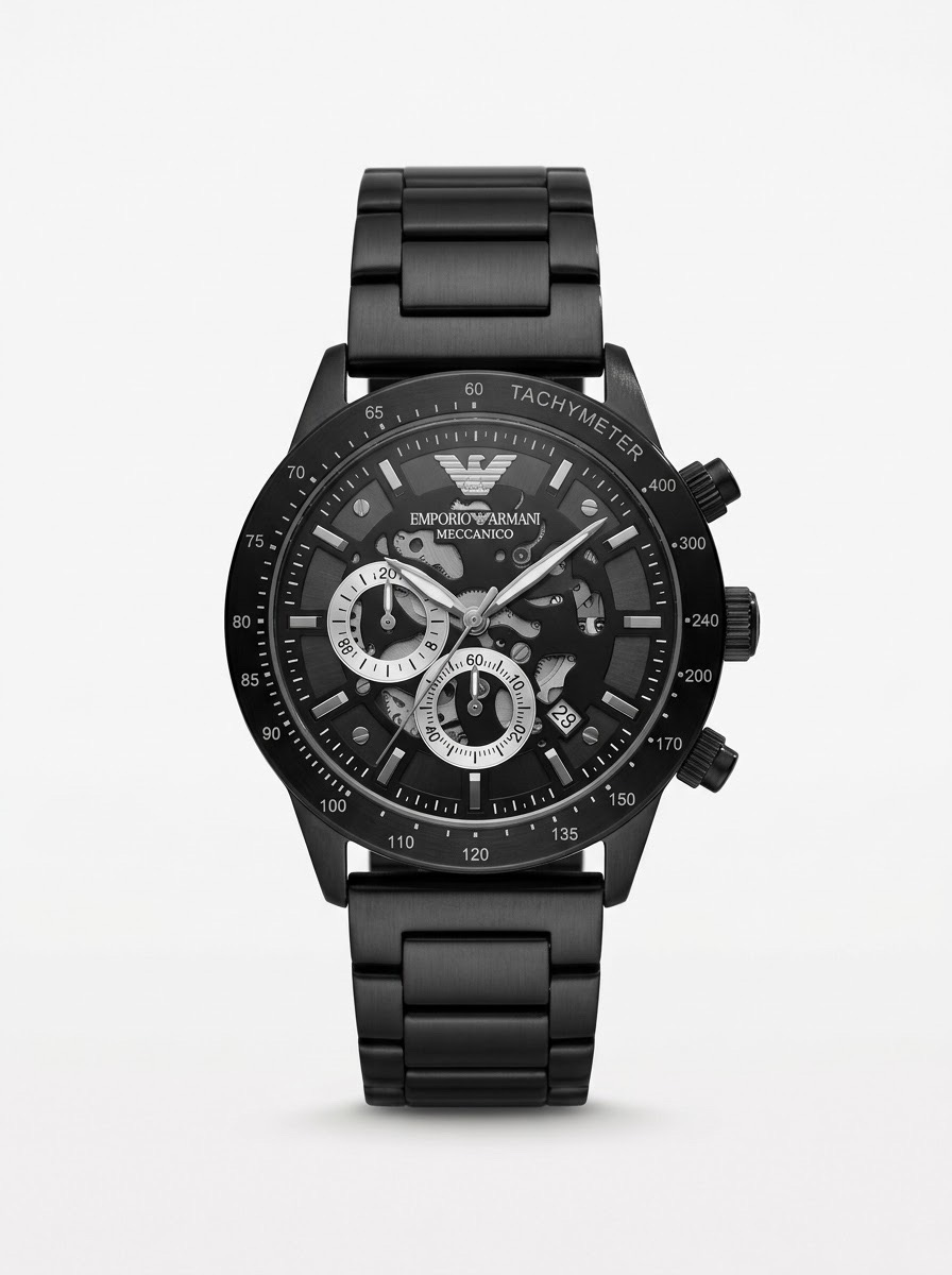 EMPORIO ARMANI MECCANICO BLACK TONE BLACK DIAL WATCH (AA)