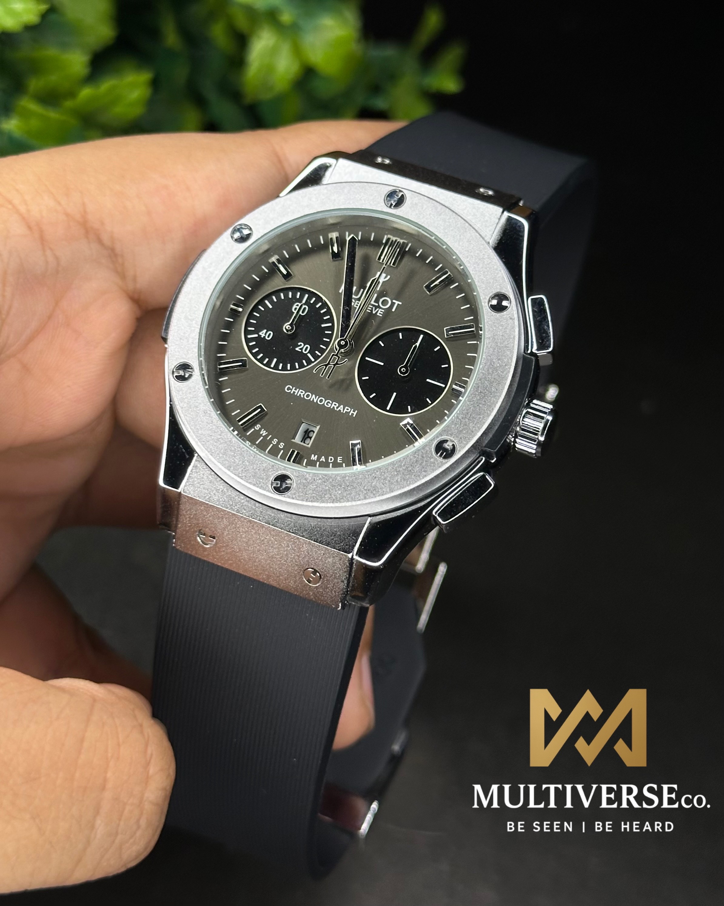HUBLOT CLASSIC FUSION CHRONOGRAPH SILVER CASE BLACK BELT (AA)_img_0