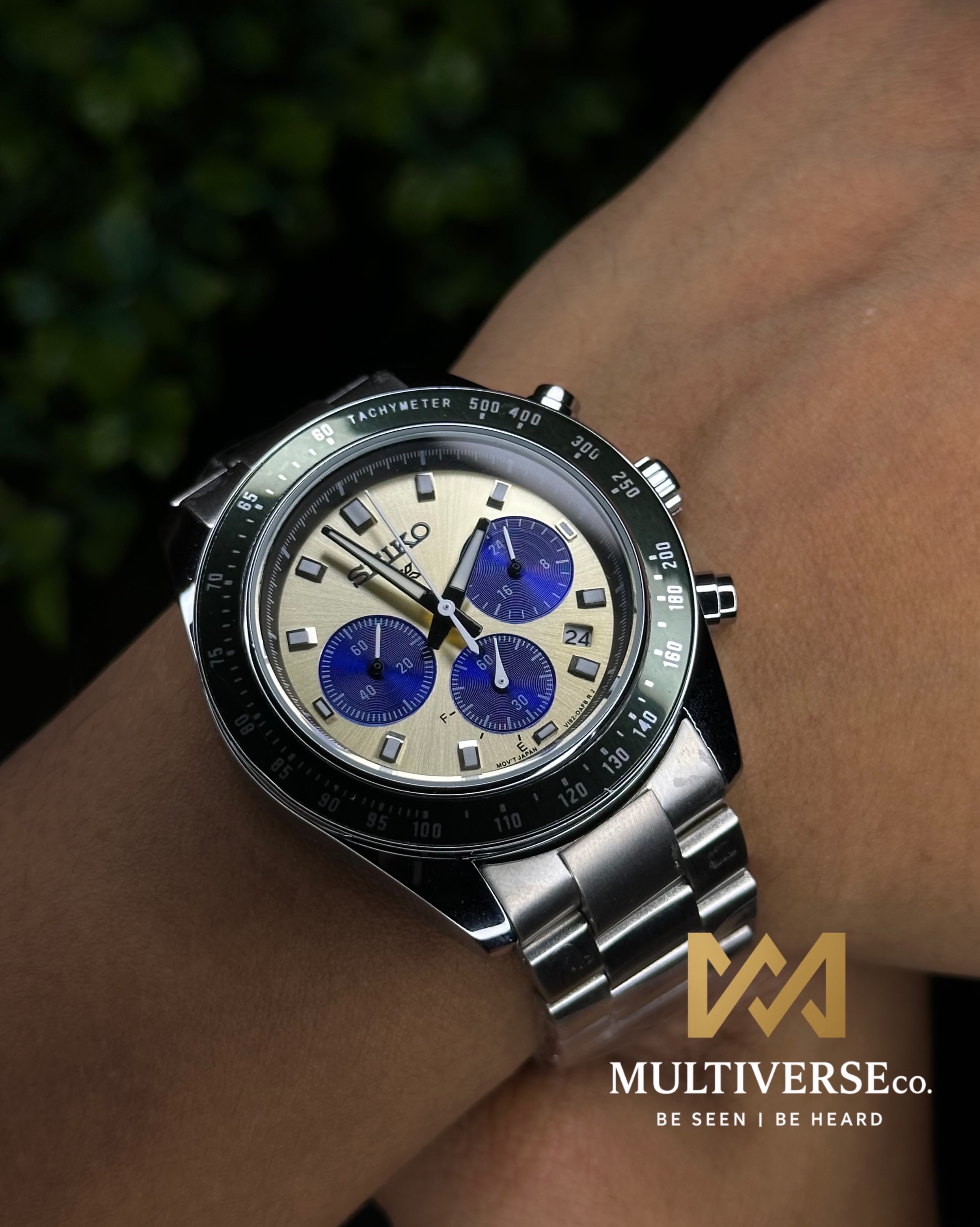 SEIKO PROSPEX SPEEDTIMER CHRONOGRAPH CREAM DIAL GREEN BEZEL (AA)_img_6