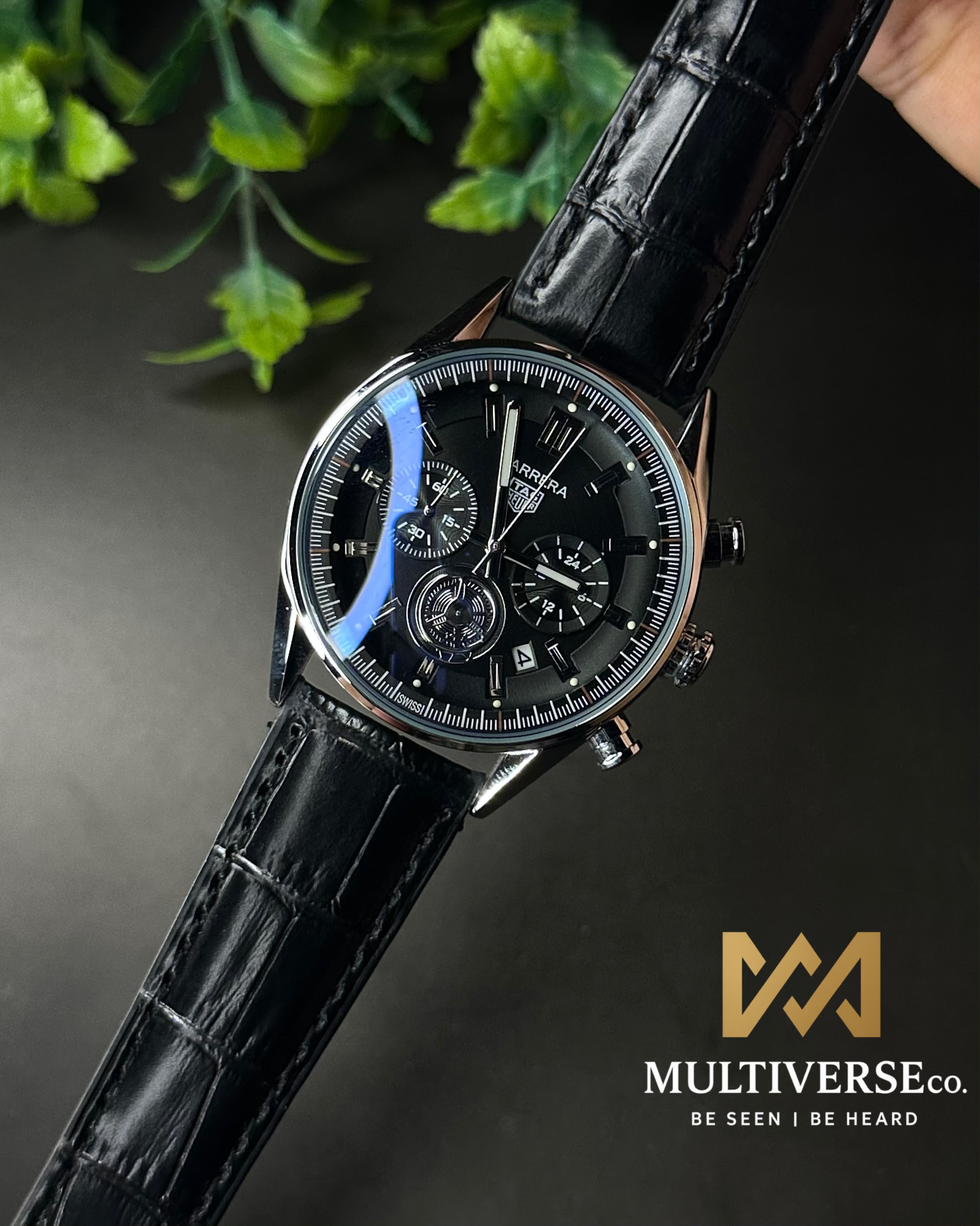 TAG HEUER CARRERA CHRONO BROWN LEATHER BLACK DIAL WATCH_img_6