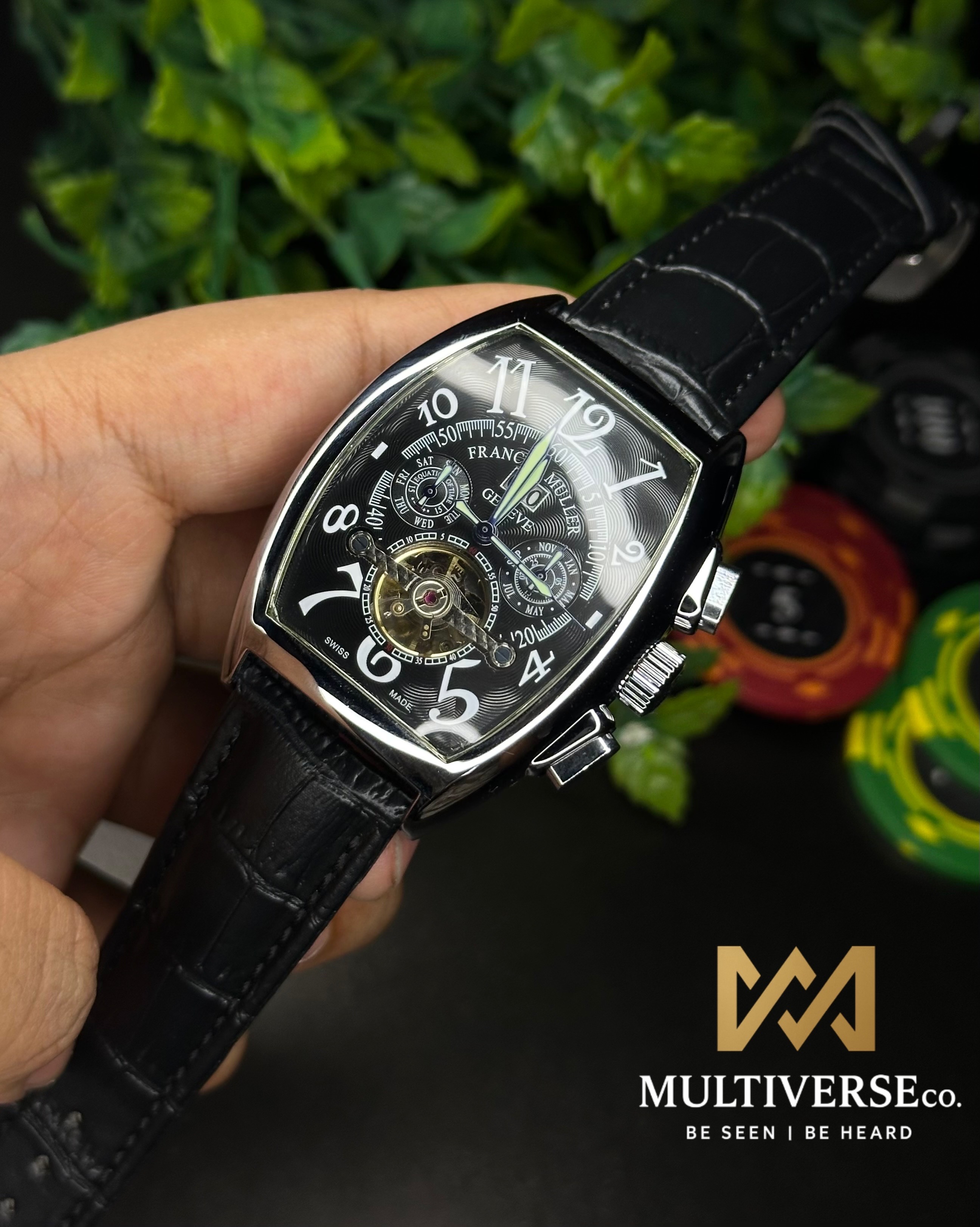 FRANCK MULLER | HIGH END AUTOMATIC | BLACK BELT BLACK DIAL SILVEE CASE | (SEMI AAA)