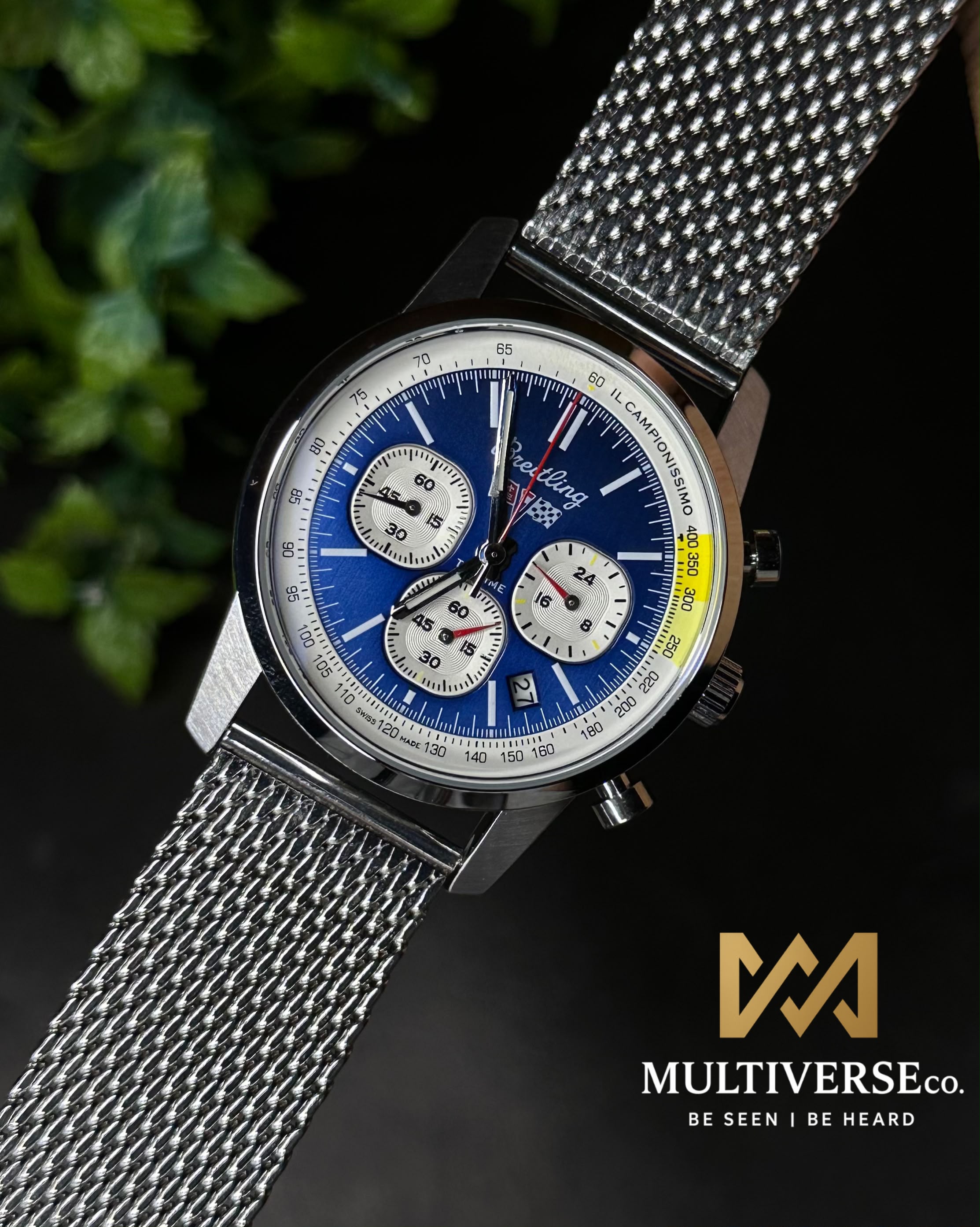 BREITLING TOP TIME BLUE DIAL ACTIVE CHRONOGRAPH MESH STRAP MEN’S WATCH
