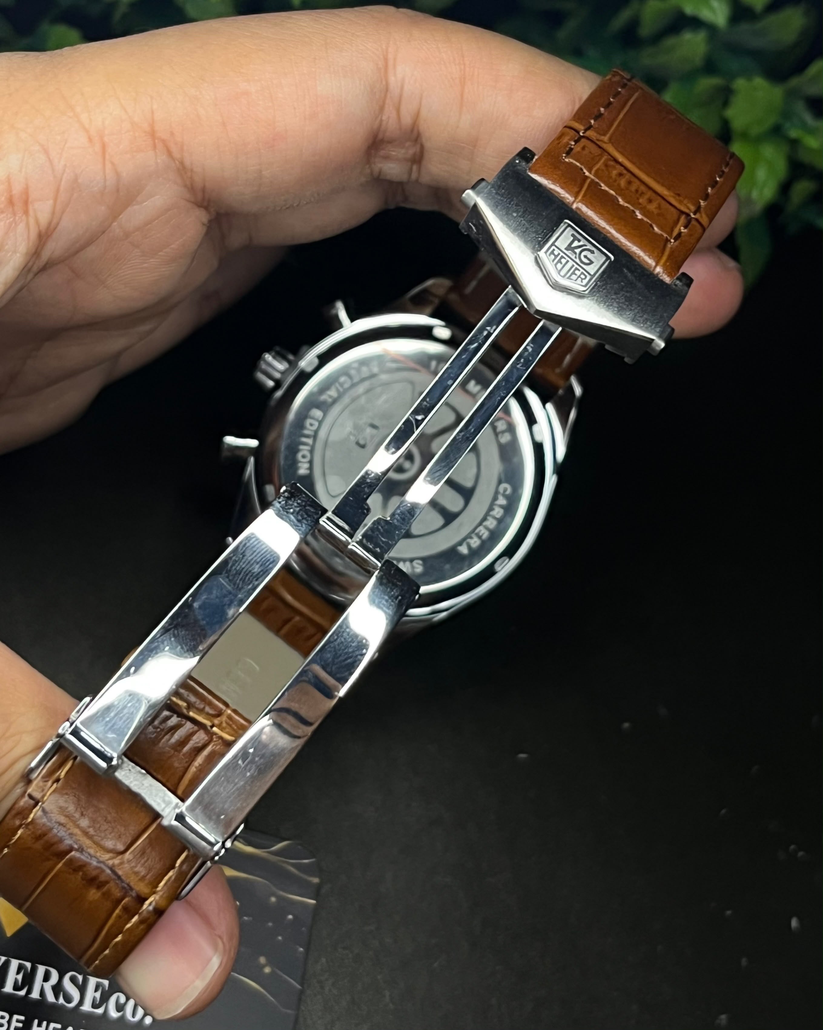 TAG HEUER CARRERA 2 CHRONO BI-COMPAX BROWN BELT SILVER CASE GREY DIAL WATCH_img_7
