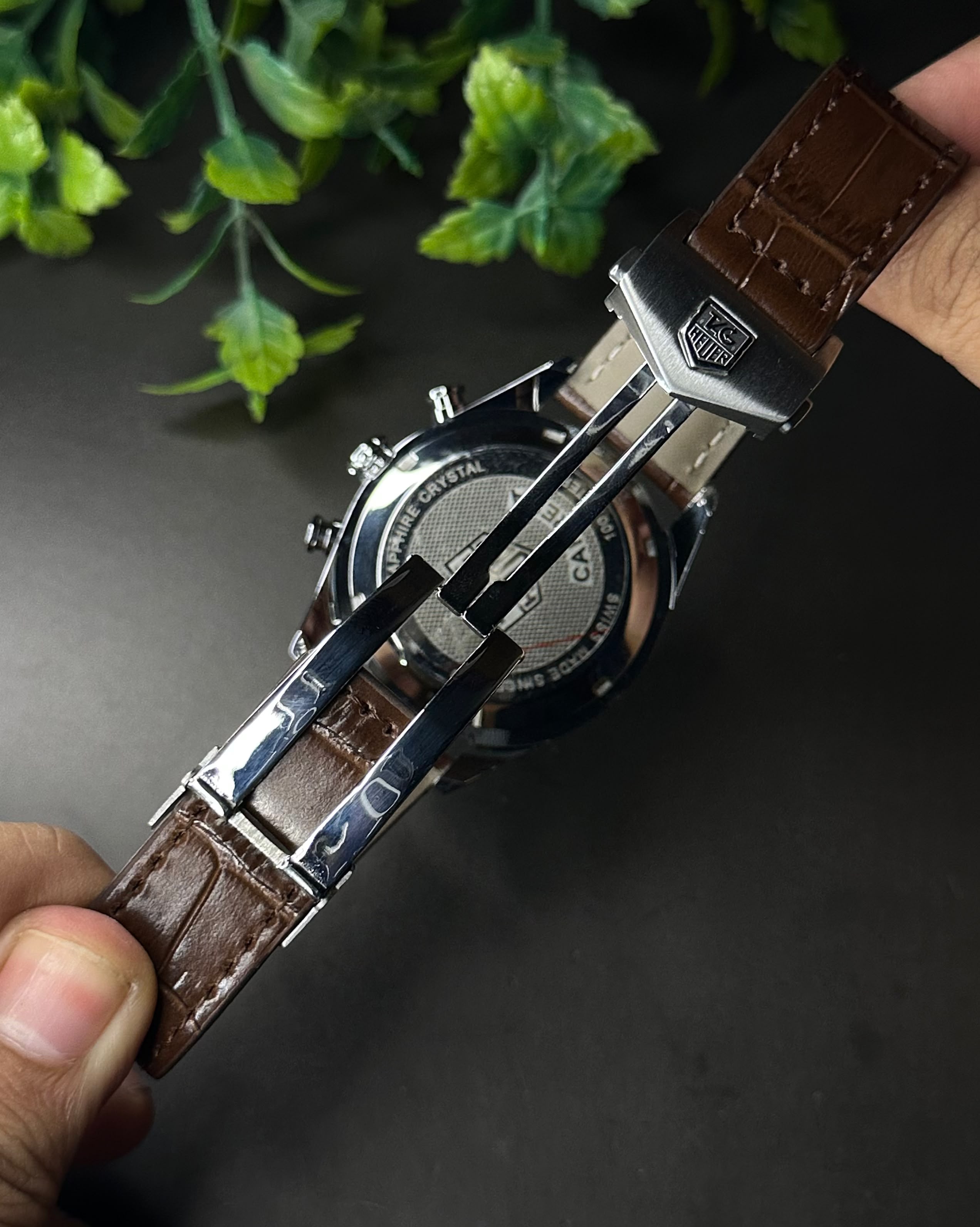 TAG HEUER CARRERA CHRONO BROWN LEATHER WHITE DIAL WATCH_img_6