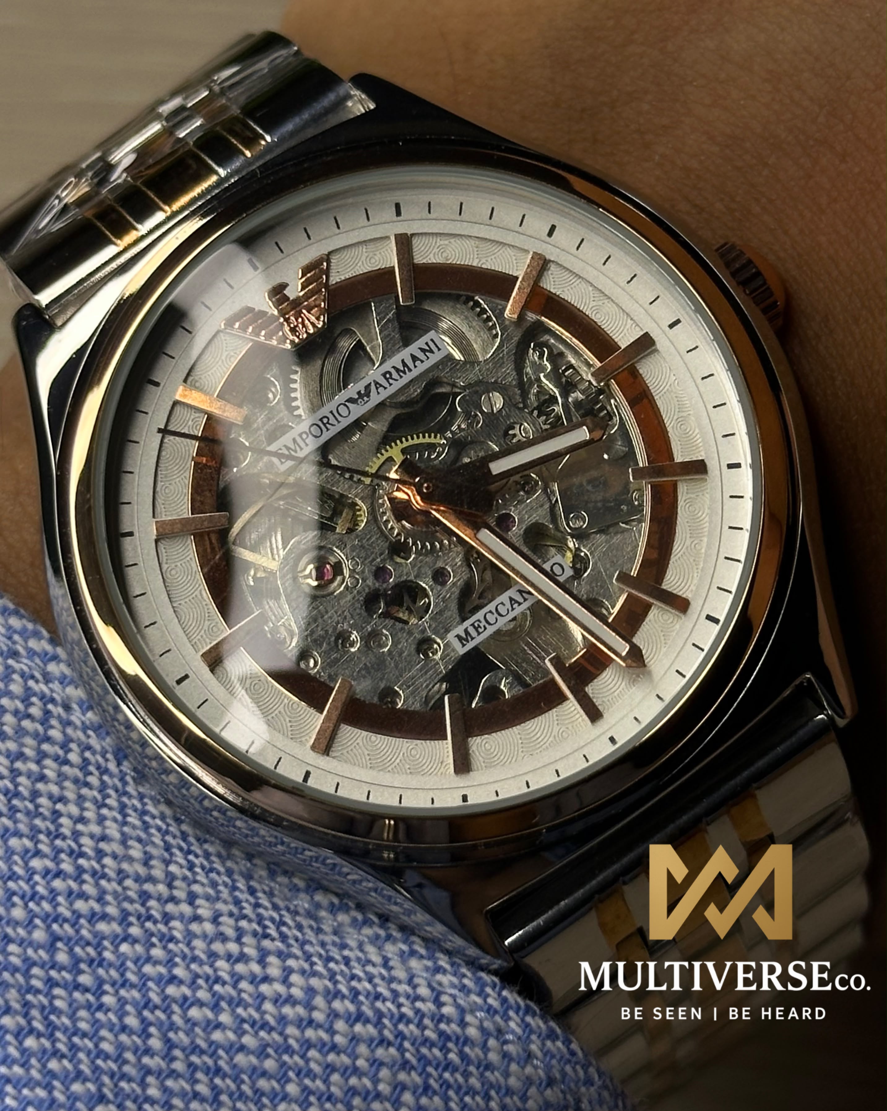 EMPORIO ARMANI SKELETON TWO TONE DIAL TWO TONE CASE WATCH_img_3