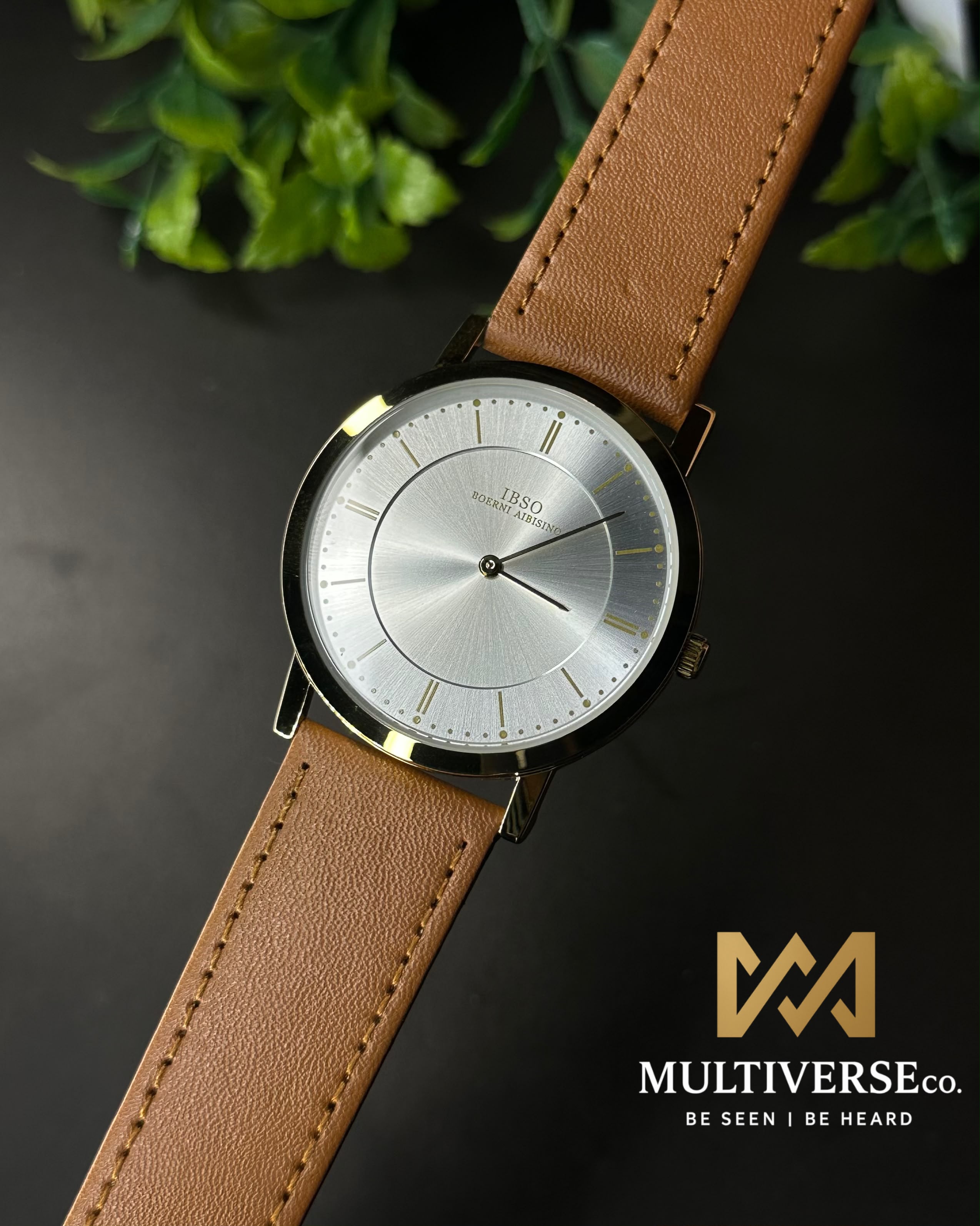 IBSO SECTOR DIAL MINIMALIST MUSTARD LEATHER WHITE DIAL WATCH B2839G_img_0