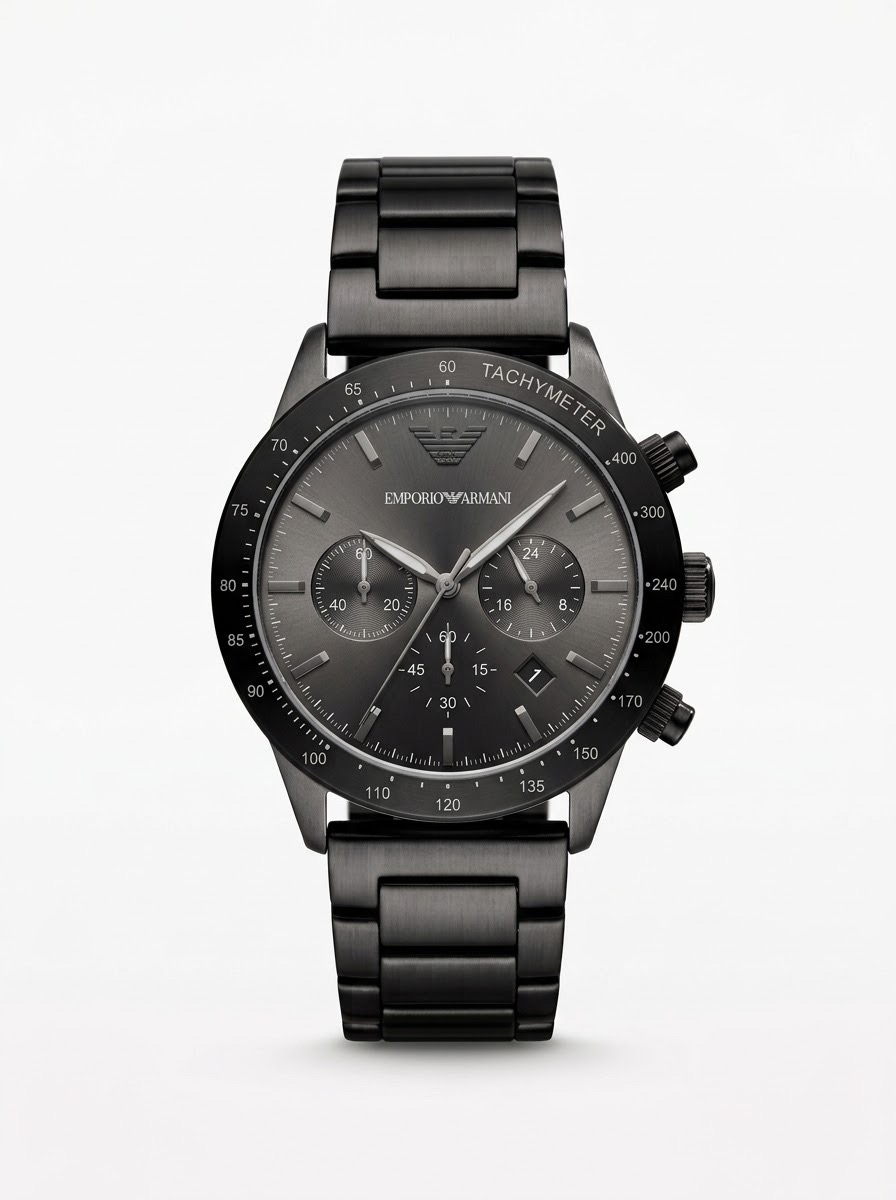 EMPORIO ARMANI MARIO CHRONO BLACK TONE CHAMPAIGN GREY DIAL WATCH (AA)