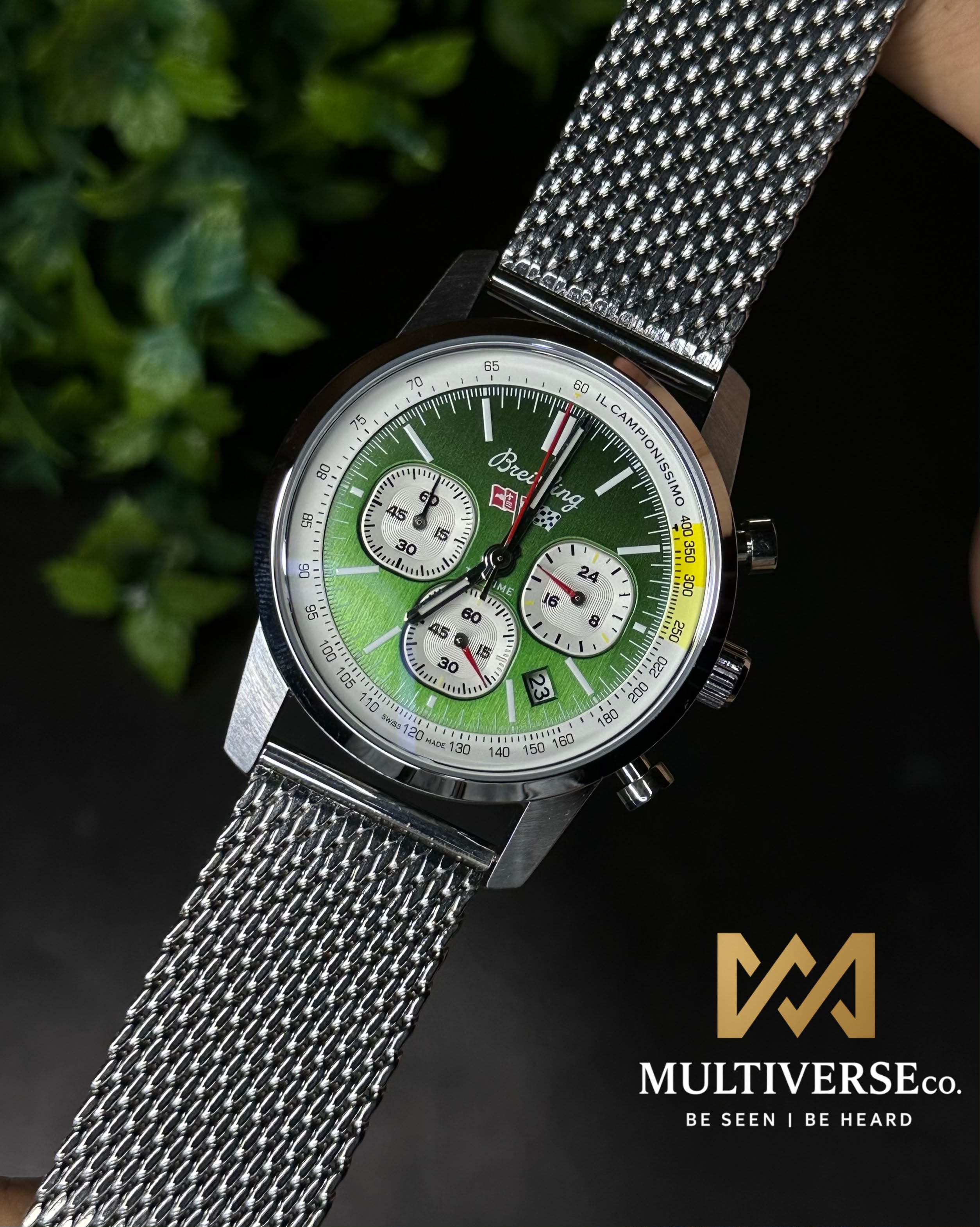 BREITLING TOP TIME GREEN DIAL ACTIVE CHRONOGRAPH MESH STRAP MEN’S WATCH