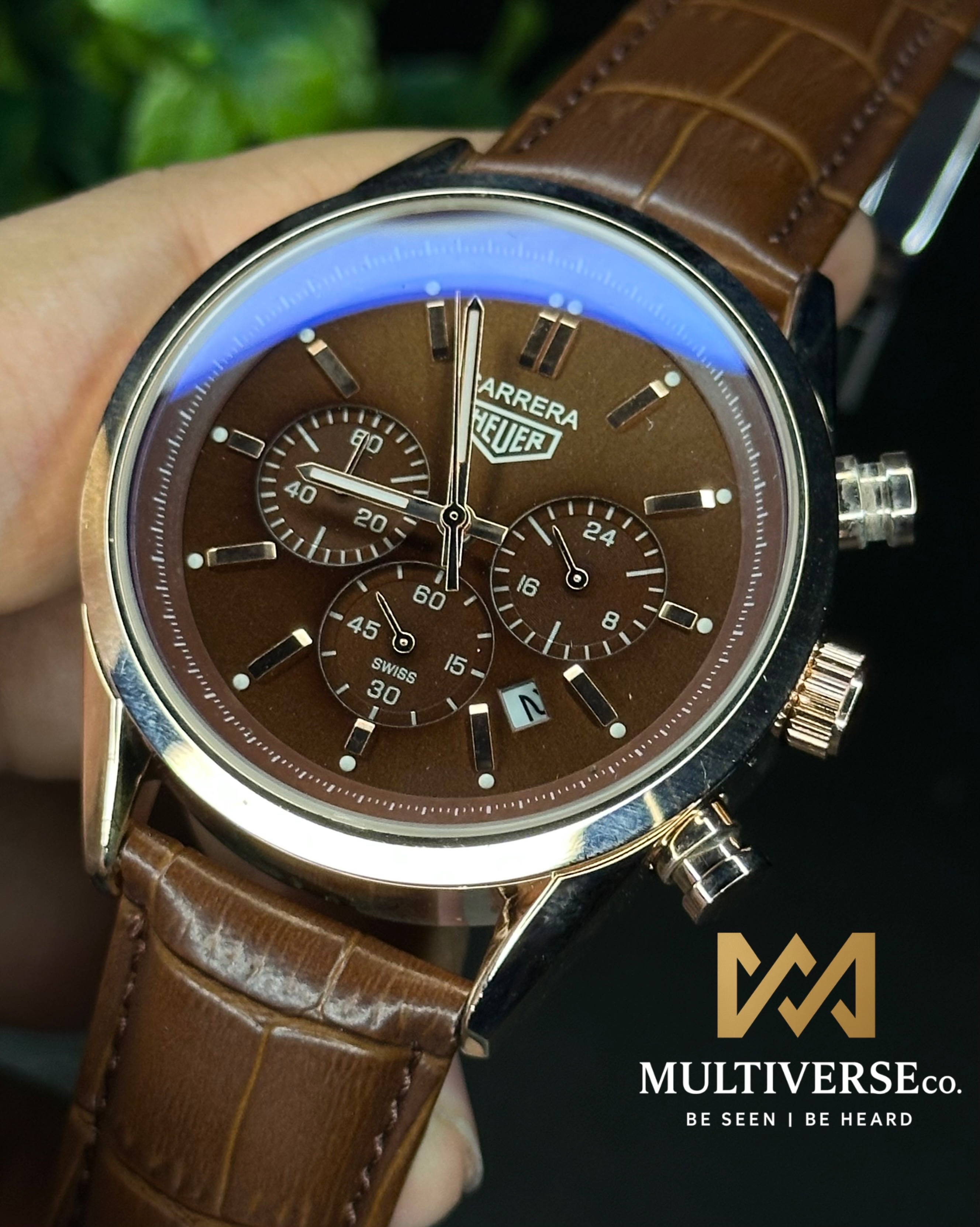 TAG HEUER CARRERA CHRONOGRAPH ROSE GOLD CASE BROWN BELT BROWN DIAL (AA)_img_1