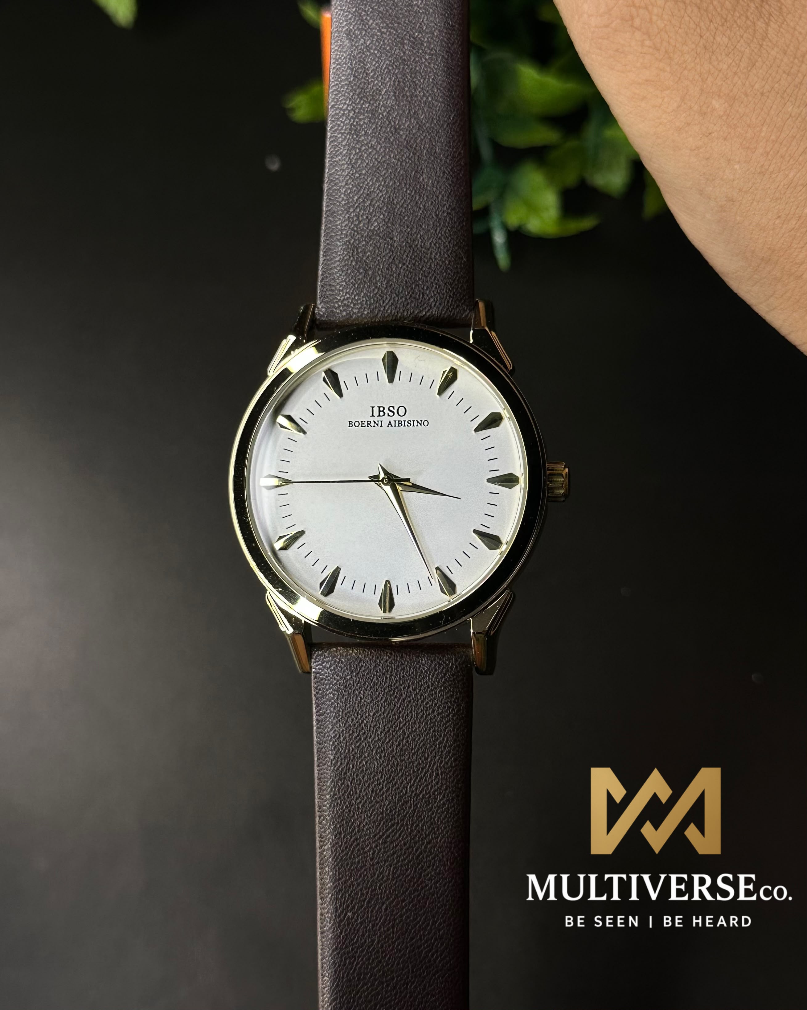 IBSO FACETED ARROWHEAD DIAL BROWN LEATHER WHITE DIAL WATCH S1388G_img_1
