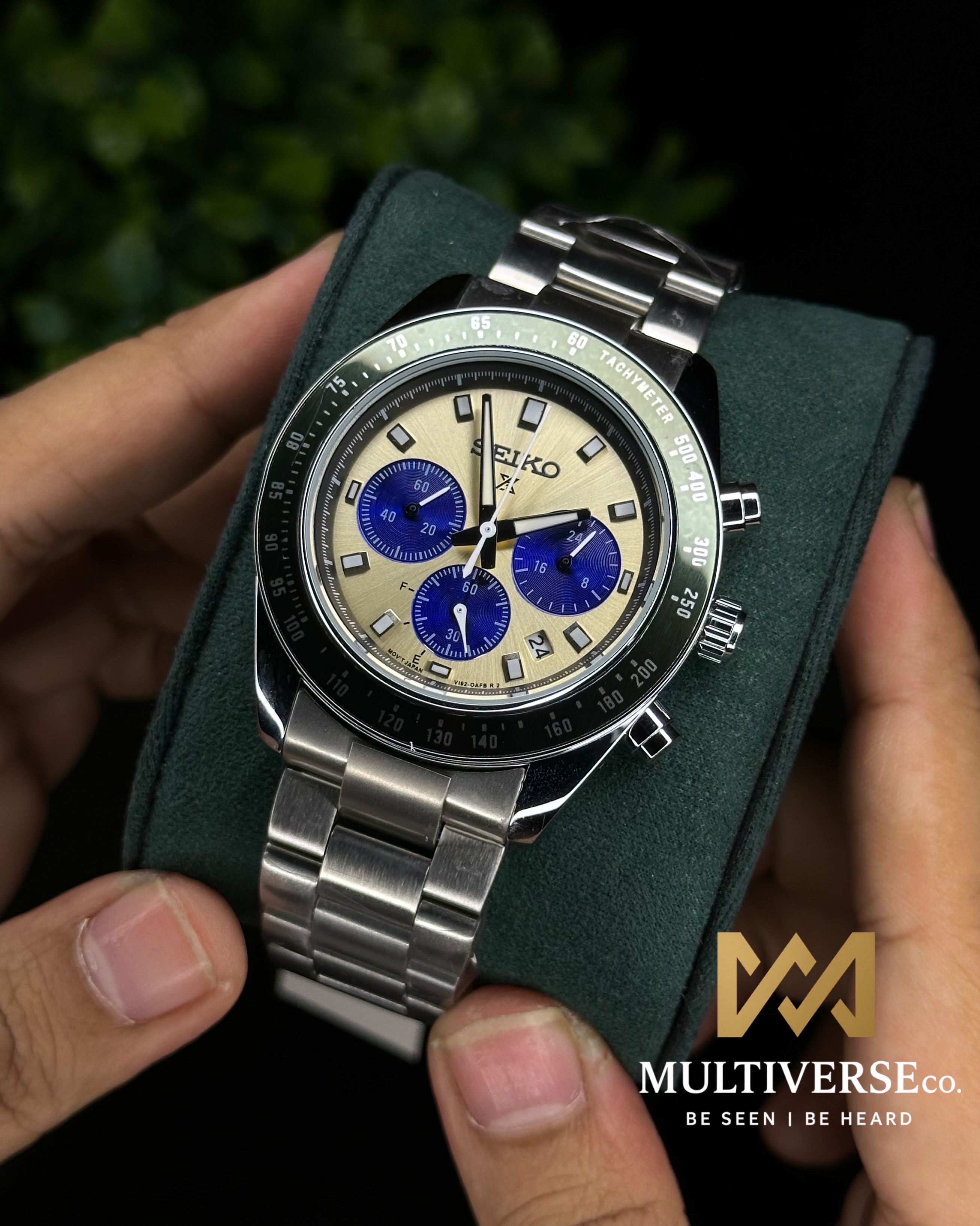 SEIKO PROSPEX SPEEDTIMER CHRONOGRAPH CREAM DIAL GREEN BEZEL (AA)_img_0