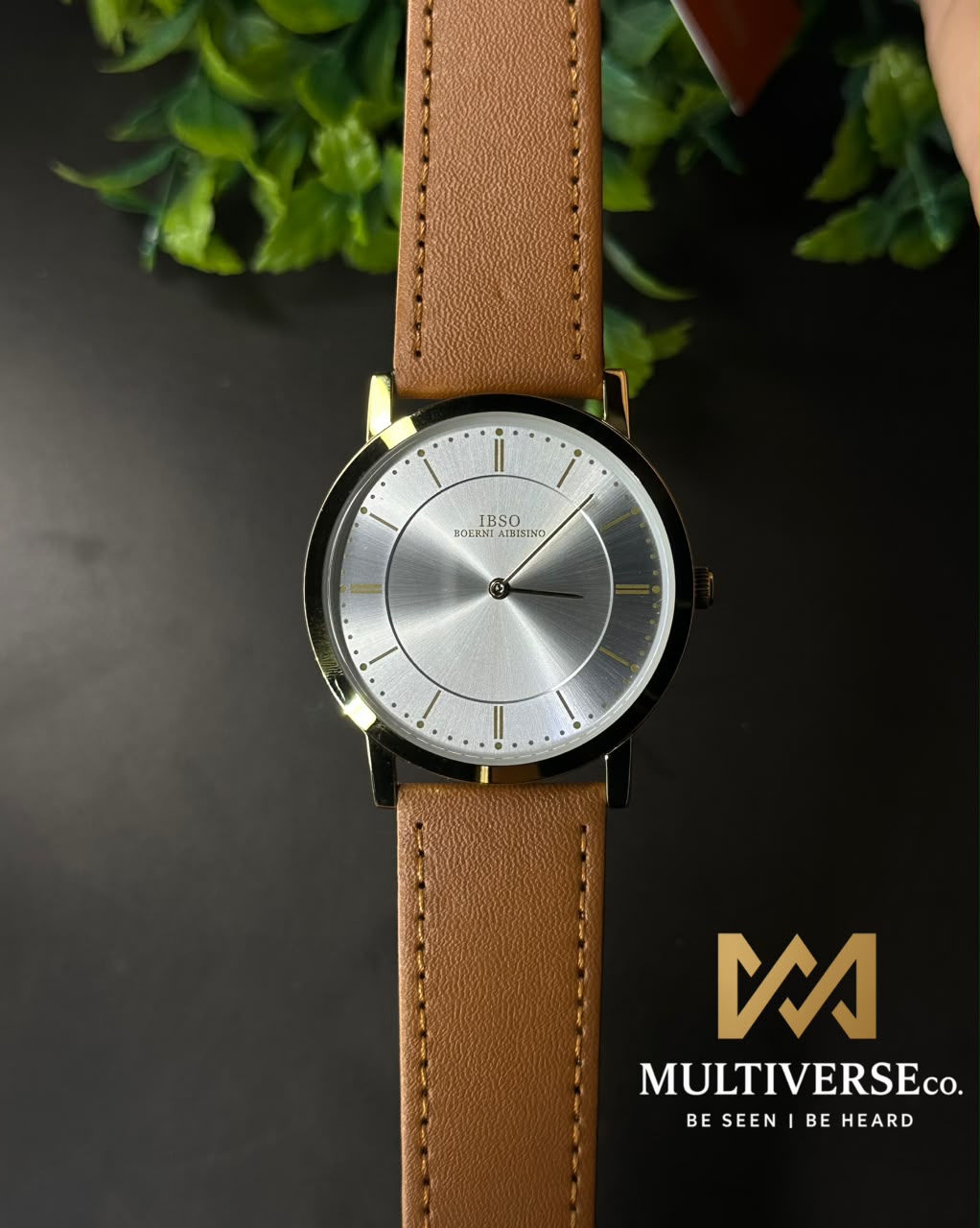 IBSO SECTOR DIAL MINIMALIST MUSTARD LEATHER WHITE DIAL WATCH B2839G_img_1