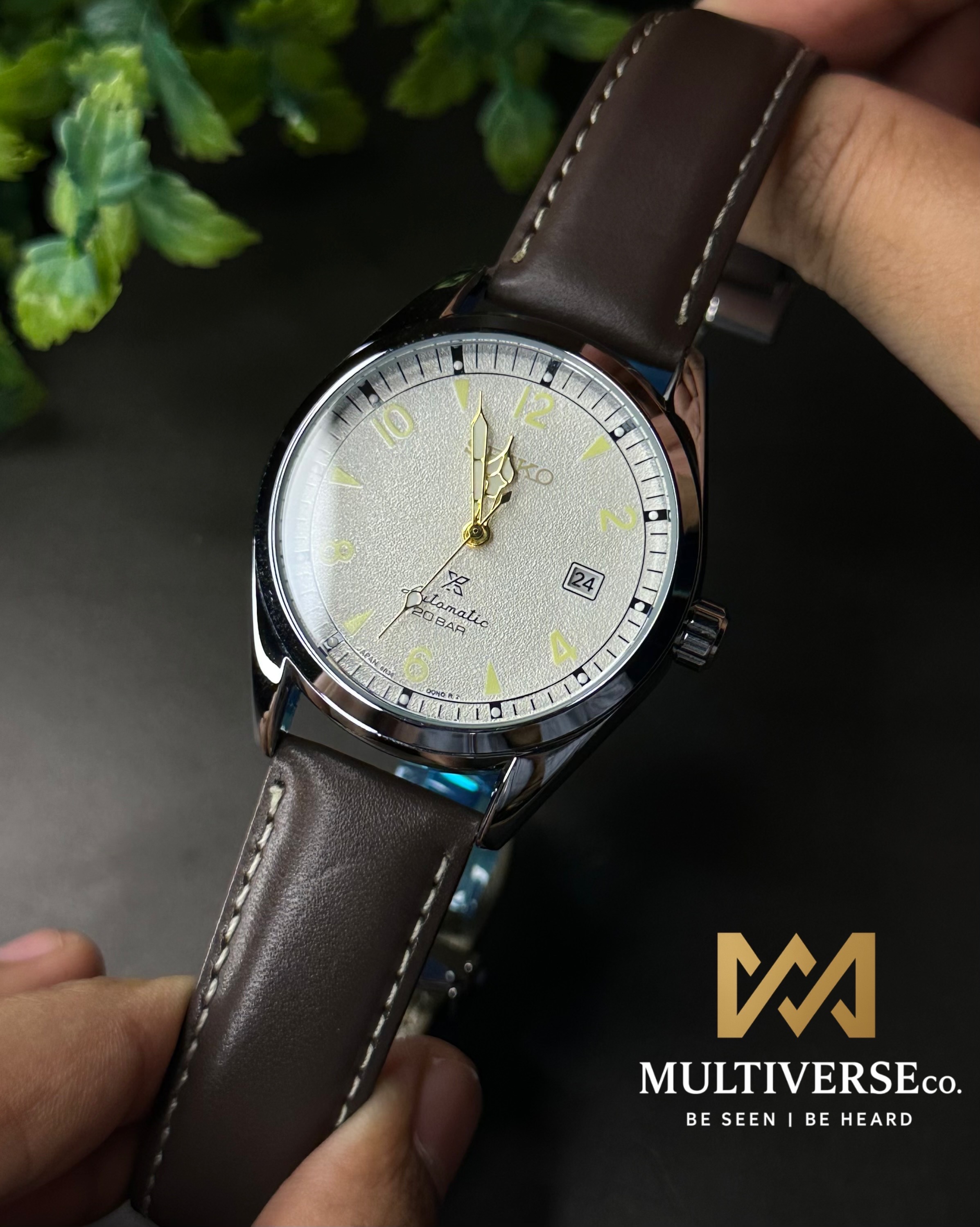SEIKO PROSPEX ALPINIST AUTOMATIC BROWN LEATHER WHITE DIAL WATCH (AA)