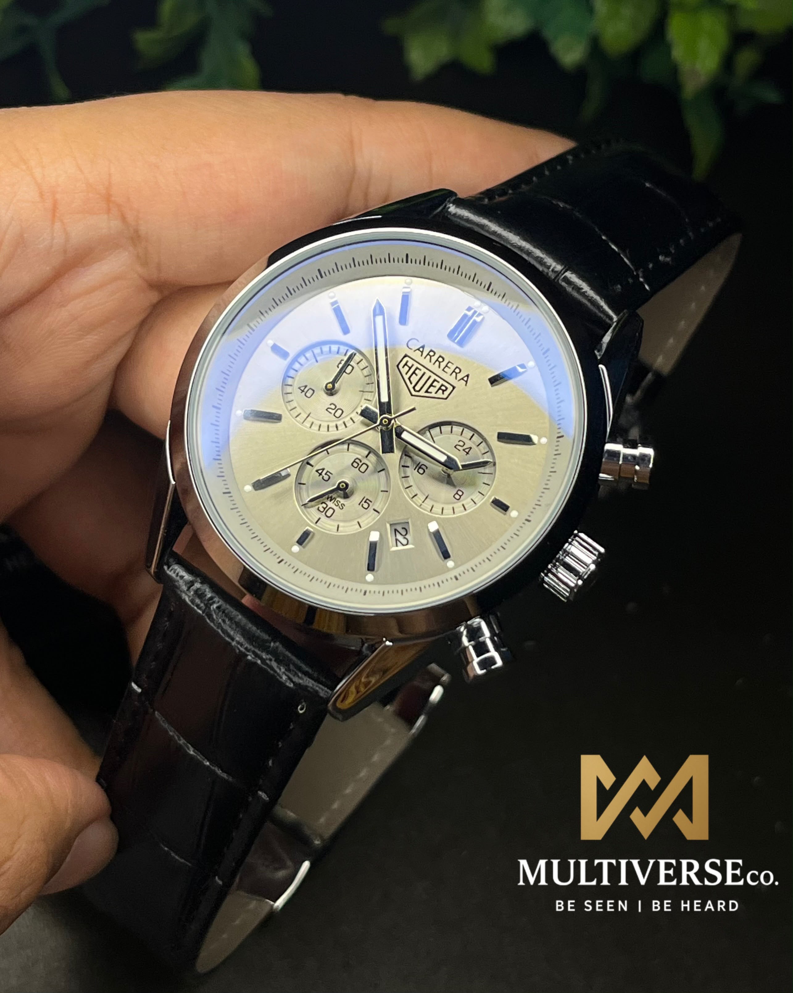 TAG HEUER CARRERA 3 CHRONO BI-COMPAX BLACK BELT SILVER CASE GREY DIAL WATCH_img_0