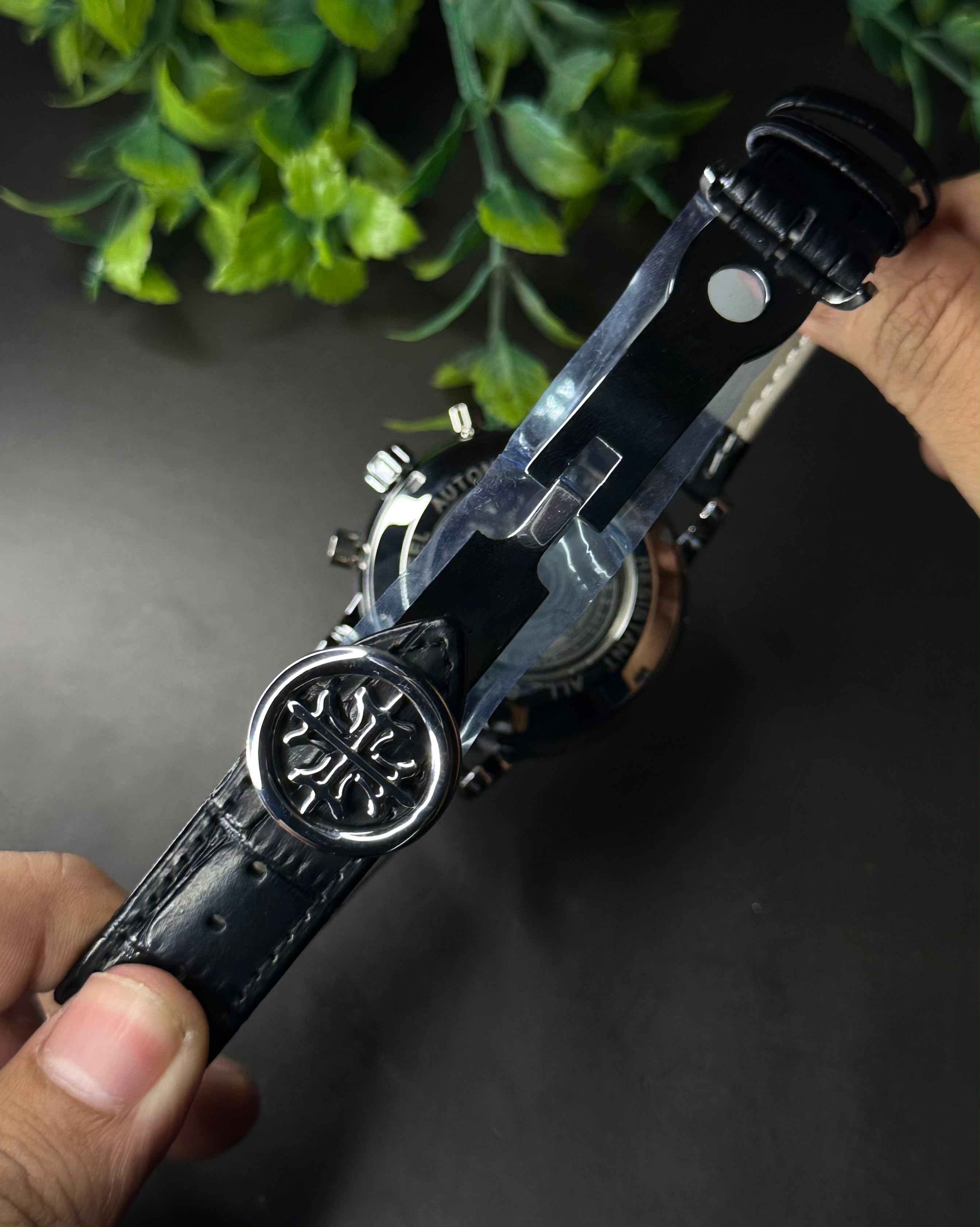 PATEK PHILIPPE GRAND CALENDAR OPEN-HEART PERPETUAL BLACK LEATHER WATCH_img_7