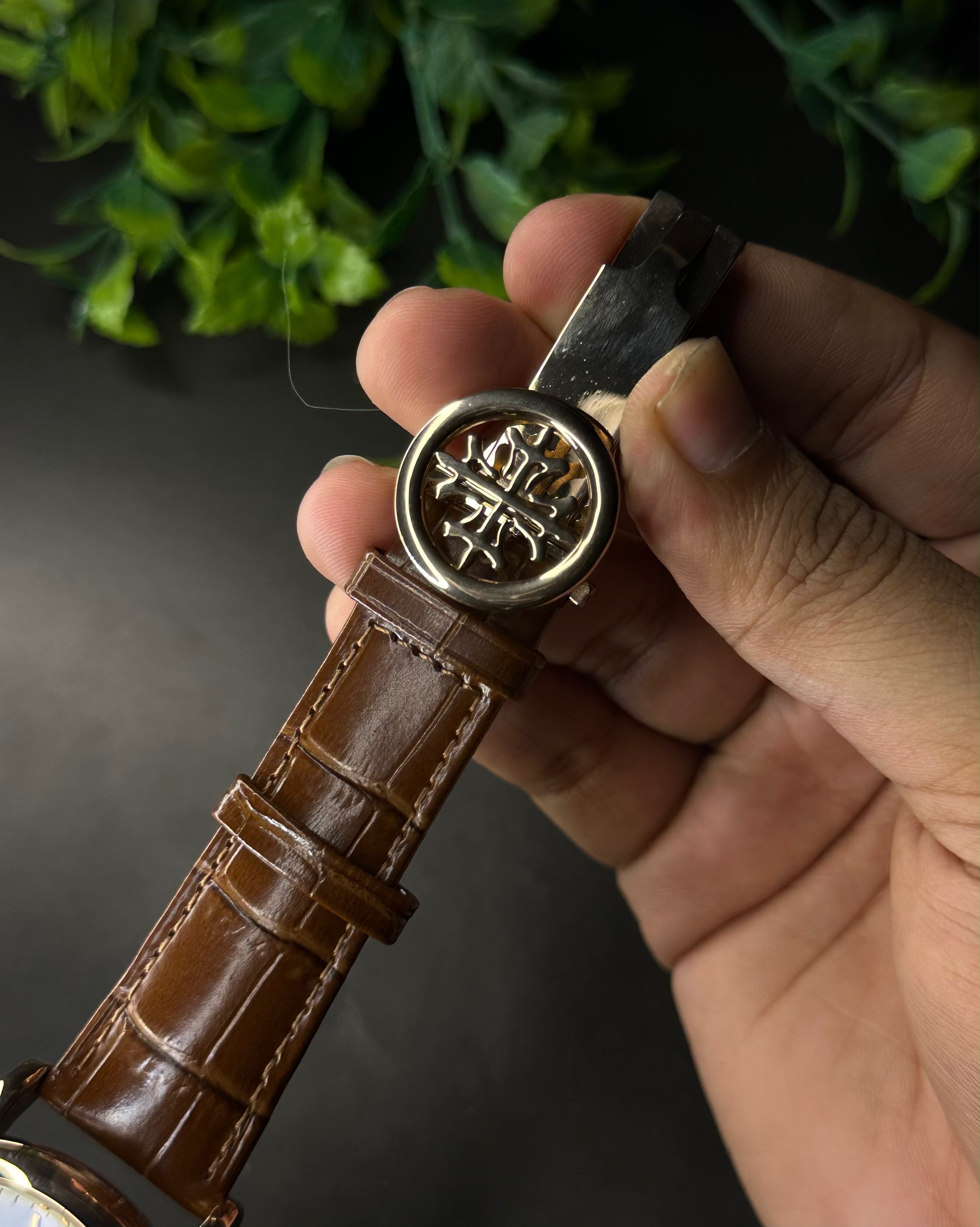 PATEK PHILIPPE GRAND CALENDAR OPEN-HEART PERPETUAL BROWN LEATHER ROSE GOLD TONE WATCH_img_2
