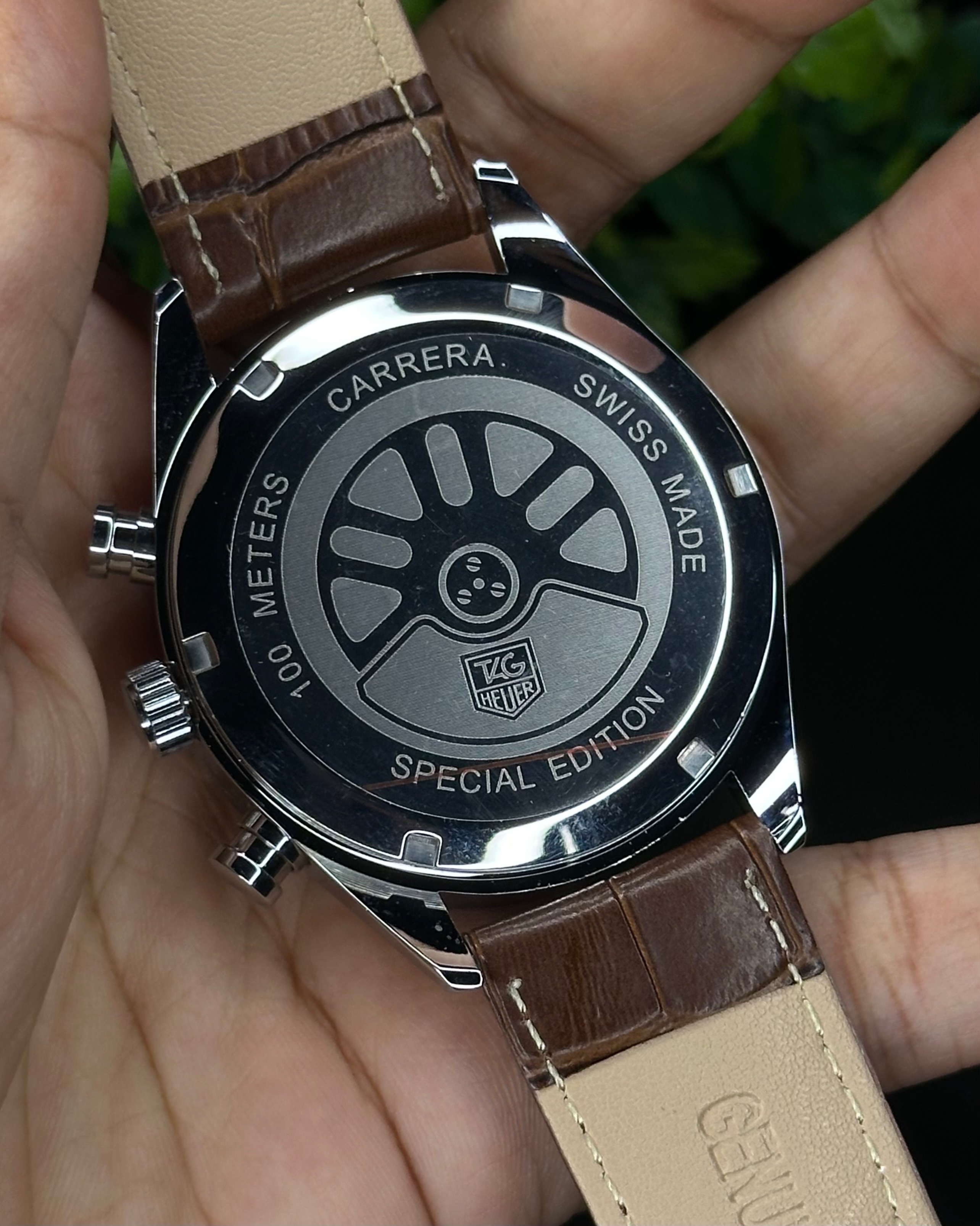TAG HEUER CARRERA CHRONOGRAPH SILVER CASE BROWN BELT WHITE DIAL (AA)_img_2