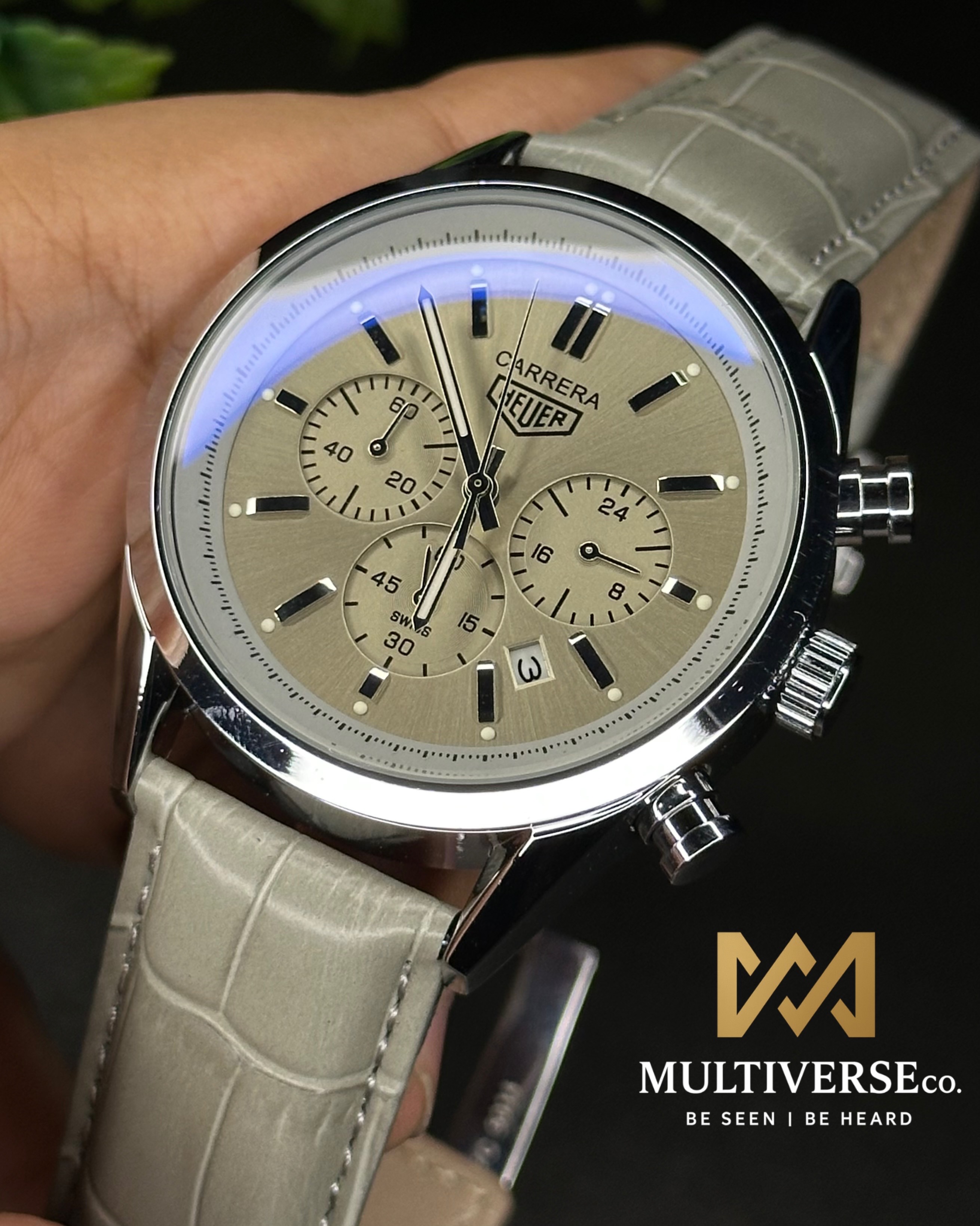 TAG HEUER CARRERA CHRONOGRAPH SILVER CASE GREY BELT GREY DIAL (AA)_img_1