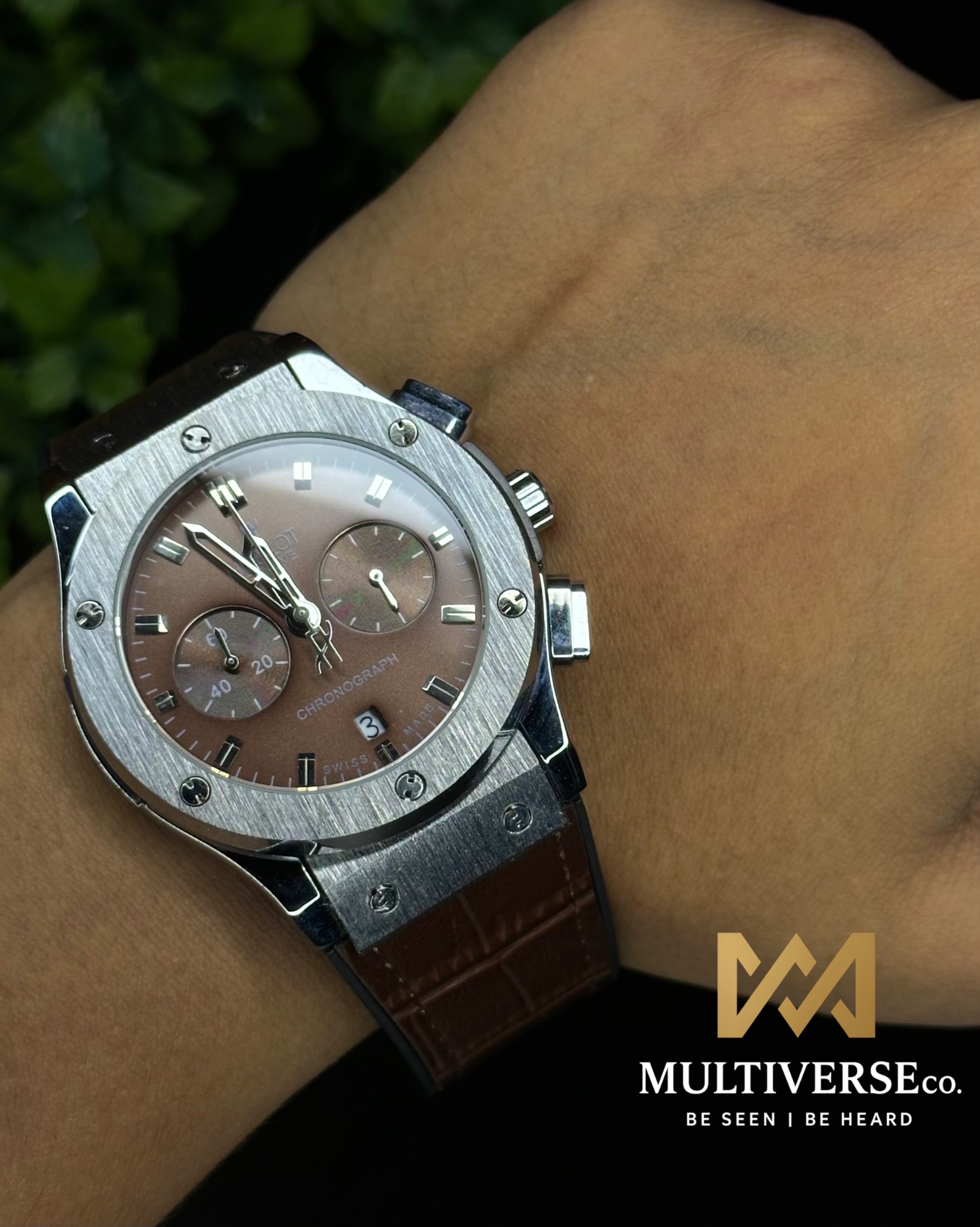 HUBLOT CLASSIC FUSION CHRONOGRAPH BROWN DIAL SILVER CASE BROWN BELT (AA)_img_4