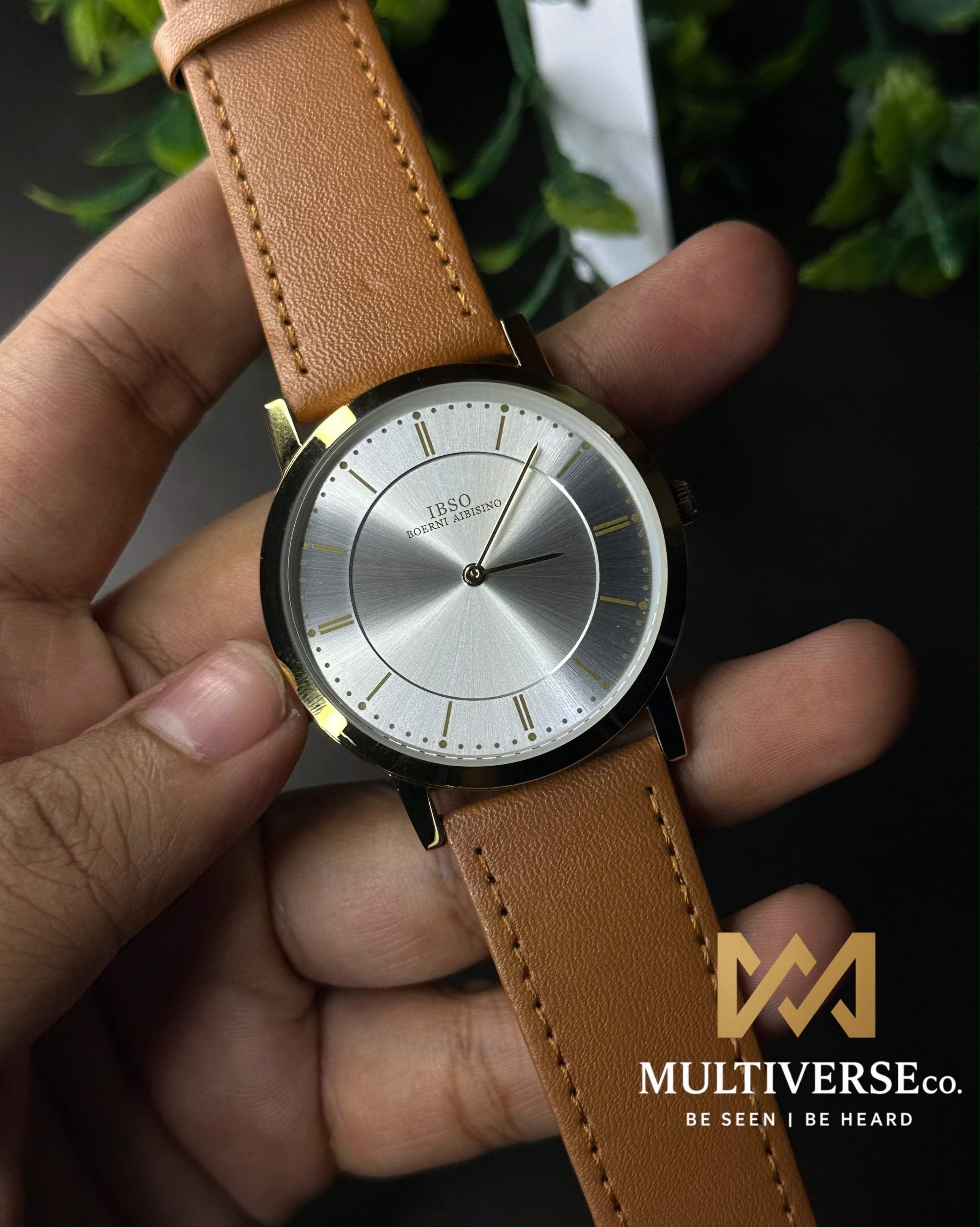 IBSO SECTOR DIAL MINIMALIST MUSTARD LEATHER WHITE DIAL WATCH B2839G_img_2