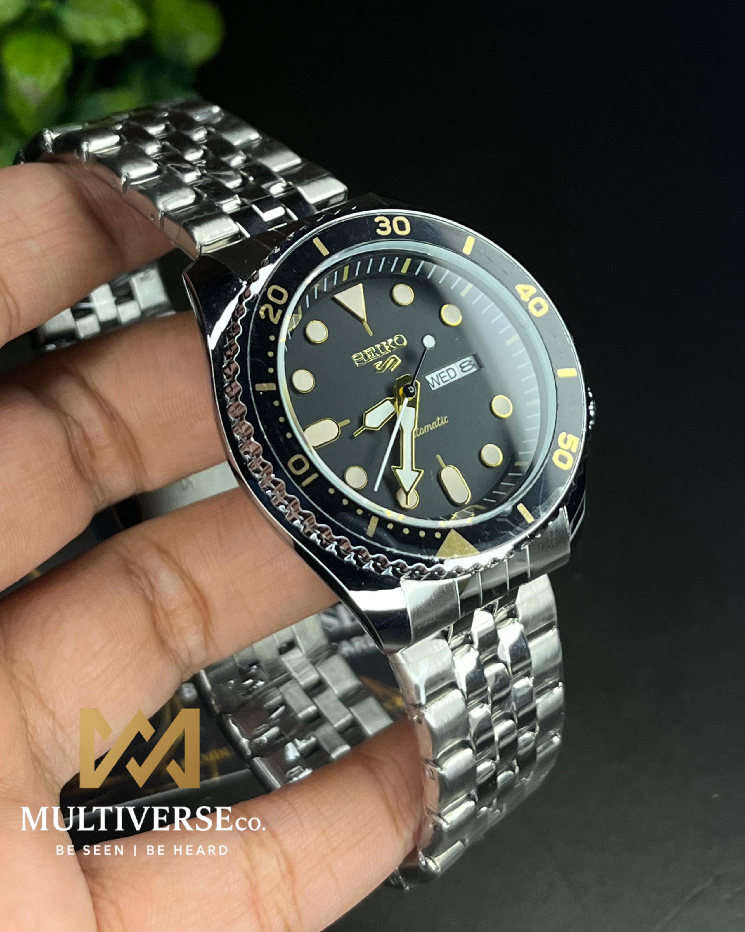 SEIKO 5 STYLE BLACK TWO TONE ACCENT SWEEP QUARTZ DIVER (JUBILEE BRACELET) AA_img_0