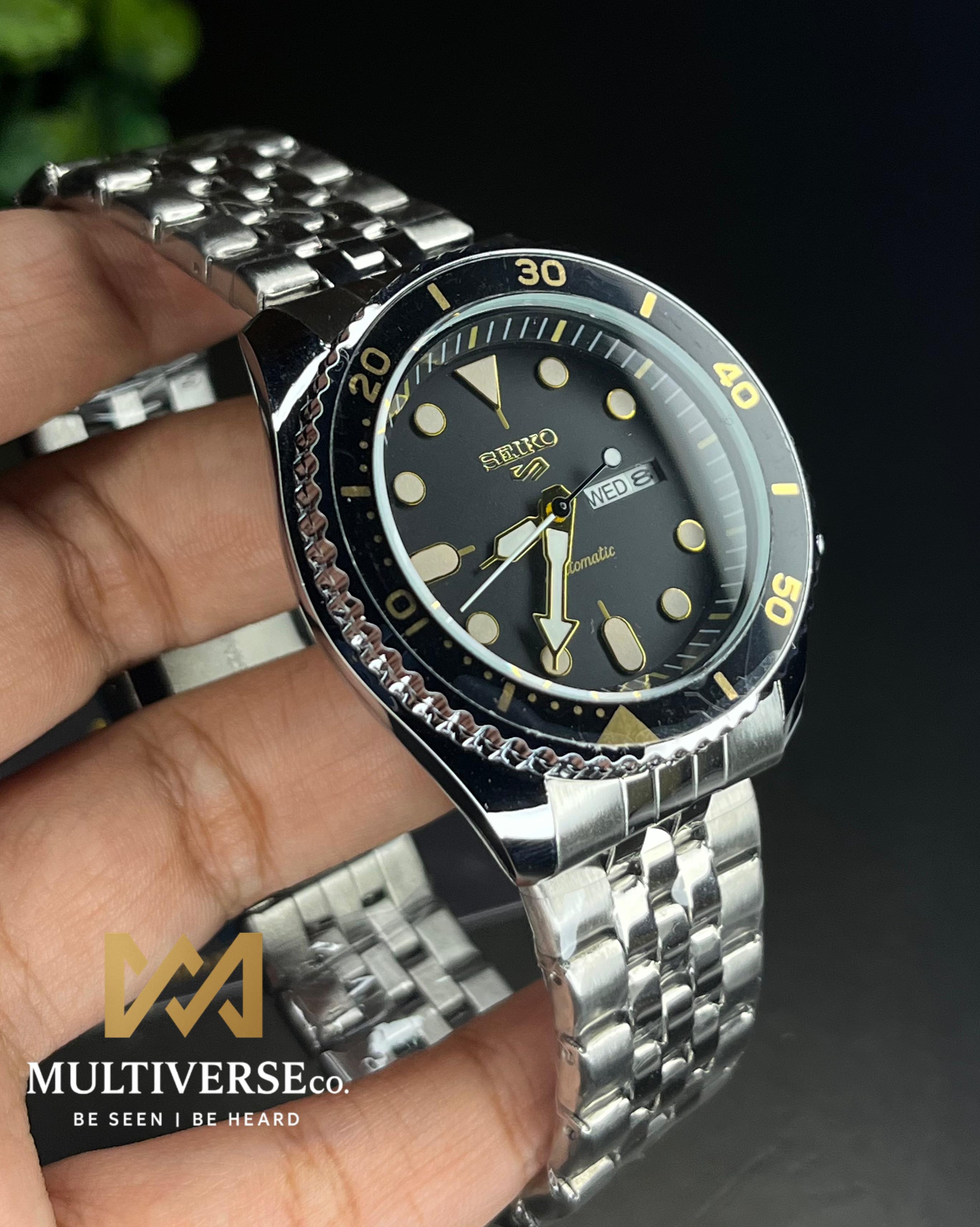 SEIKO 5 STYLE BLACK TWO TONE ACCENT SWEEP QUARTZ DIVER (JUBILEE BRACELET) AA_img_1